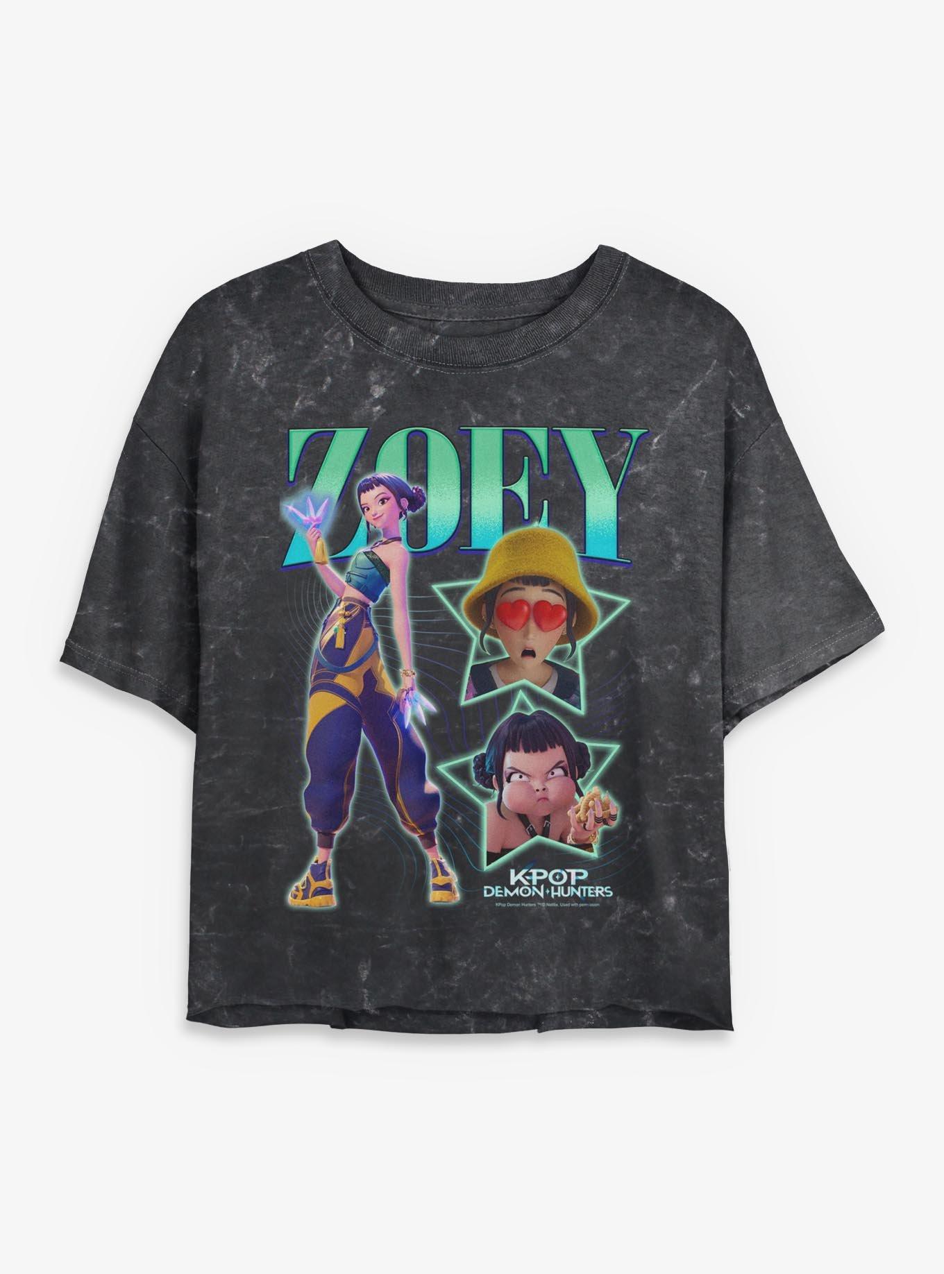 KPop Demon Hunters Zoey Collage Girls Mineral Wash Crop T-Shirt, , hi-res