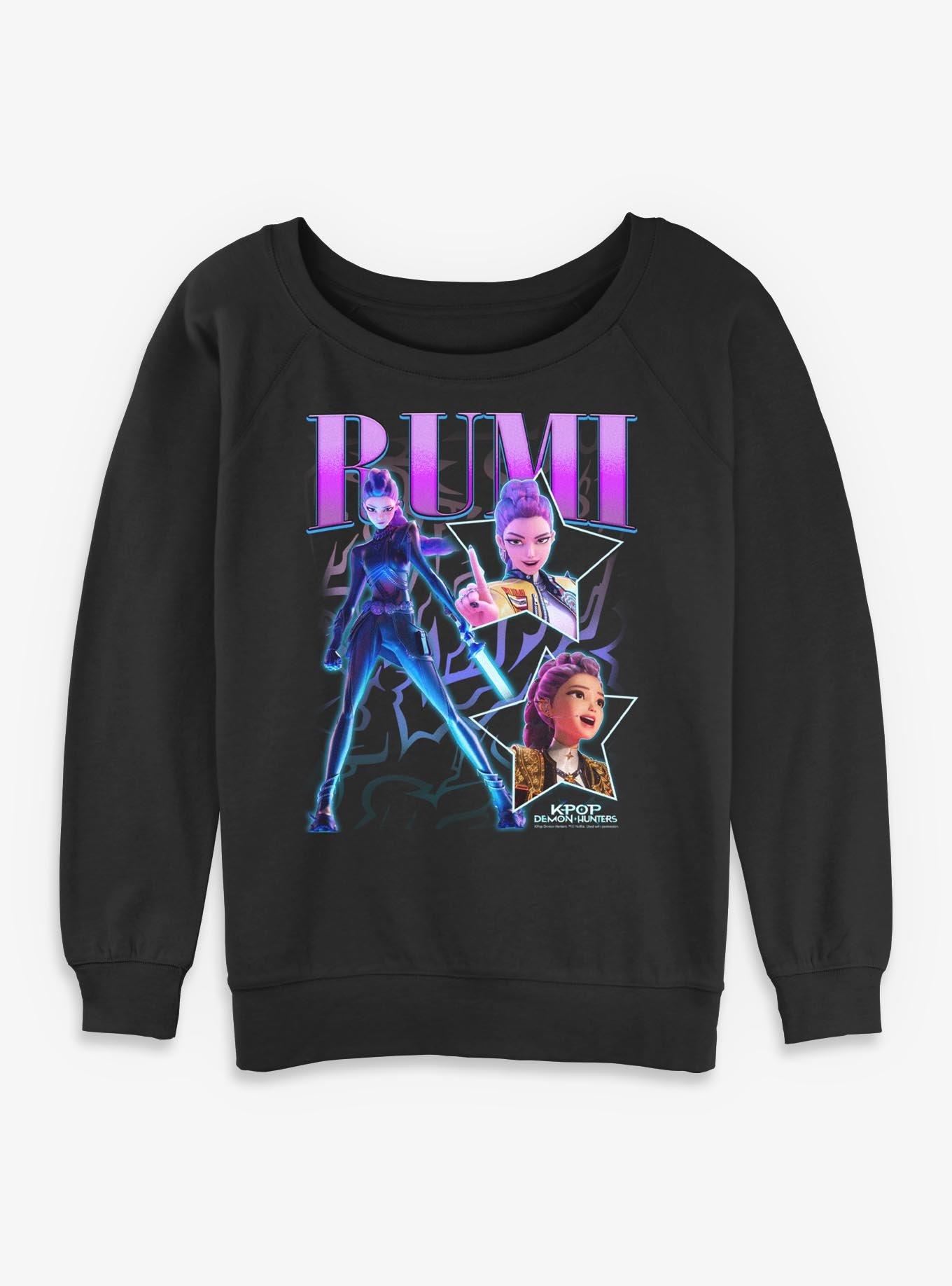 KPop Demon Hunters Rumi Star Collage Womens Slouchy Sweatshirt, BLACK, hi-res