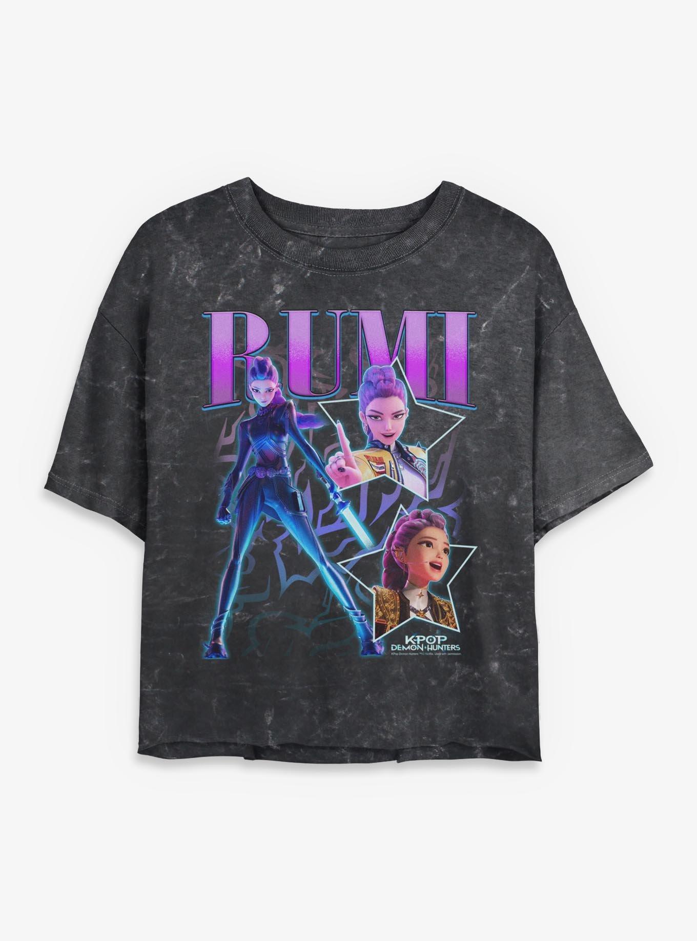 KPop Demon Hunters Rumi Star Collage Mineral Wash Womens Crop T-Shirt, , hi-res