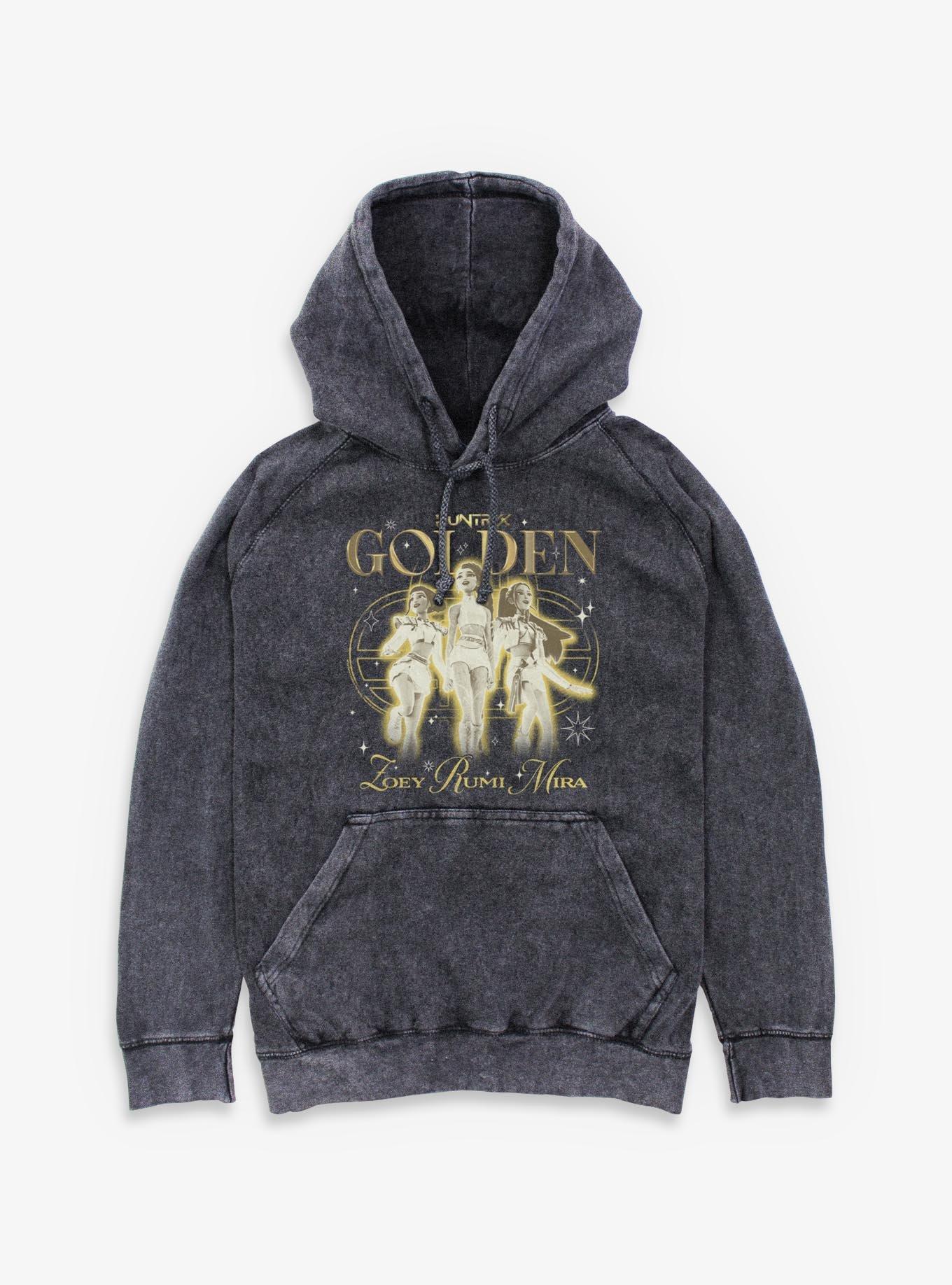 KPop Demon Hunters Huntrix Golden Trio Mineral Wash Hoodie - BLACK