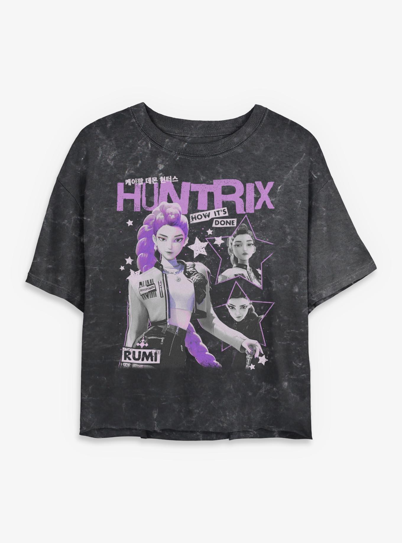 KPop Demon Hunters Huntrix Rumi Stars Collage Mineral Wash Womens Crop T-Shirt, , hi-res