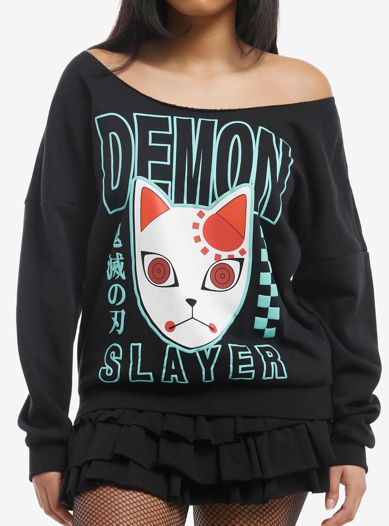Demon Slayer: Kimetsu No Yaiba Warding Mask Girls Off-Shoulder Sweatshirt, , hi-res