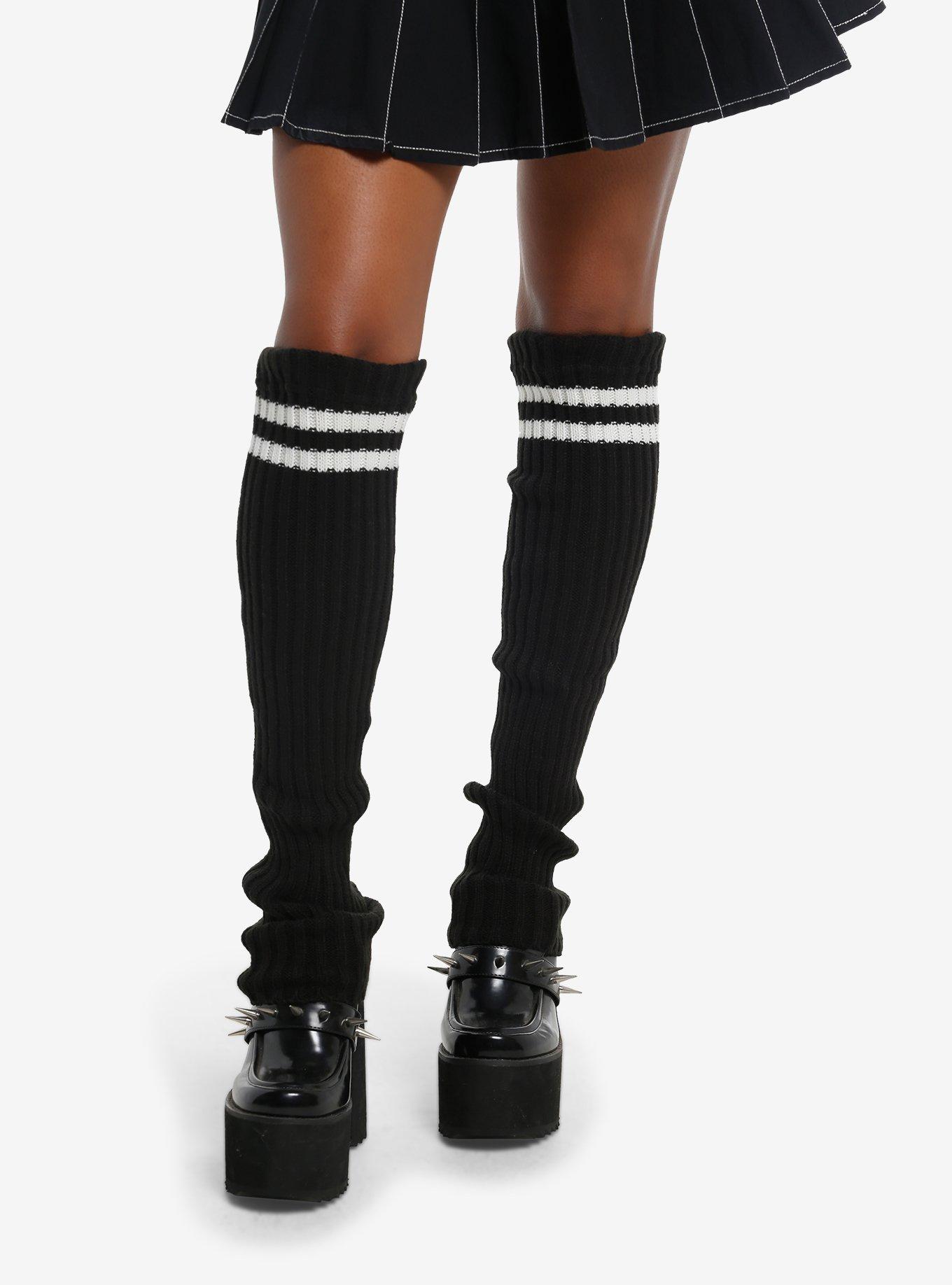 Black & White Varsity Stripe Leg Warmers, , hi-res