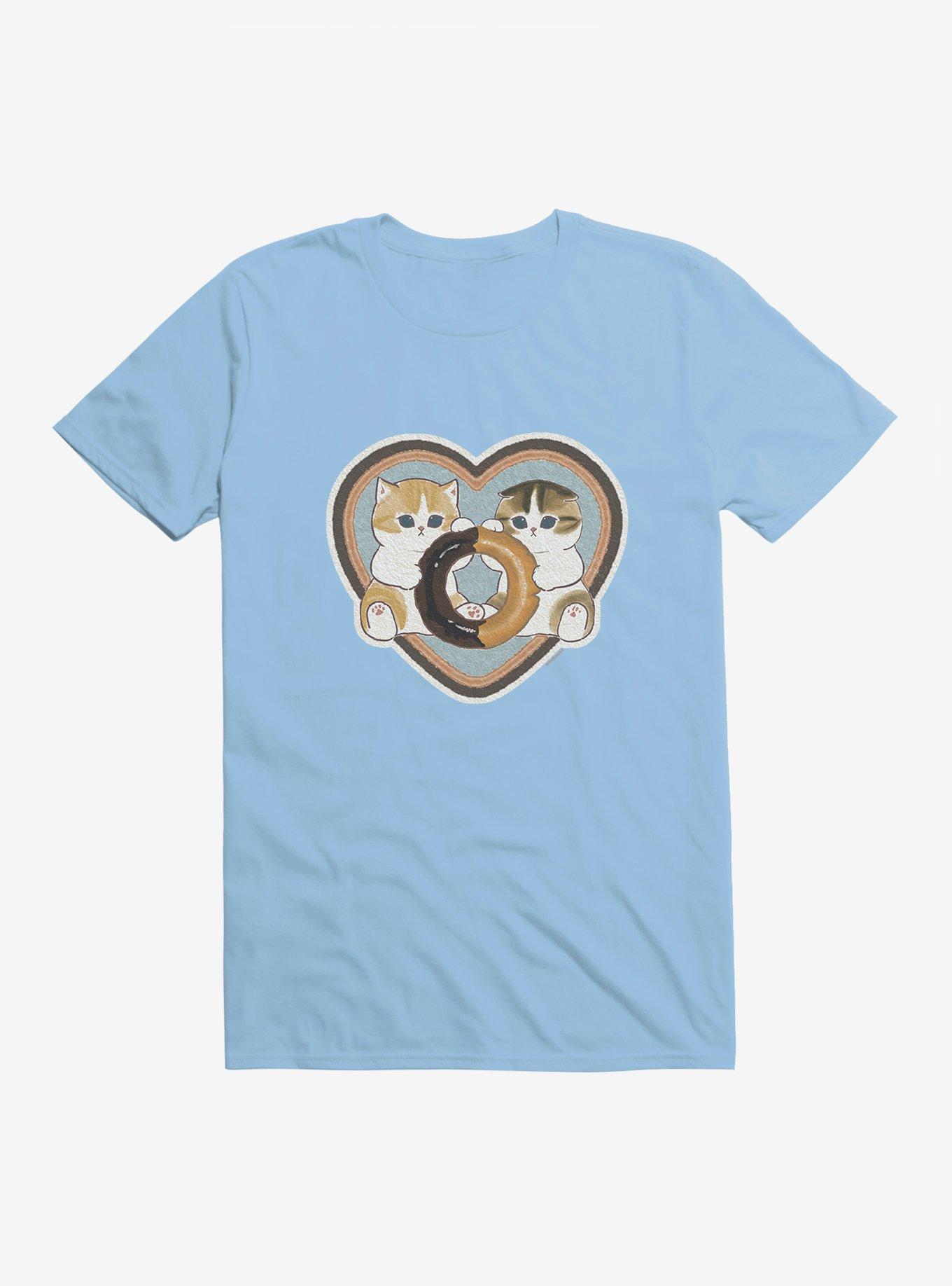 Mofusand Kitty Donut Heart T-Shirt, LIGHT BLUE, hi-res view 1