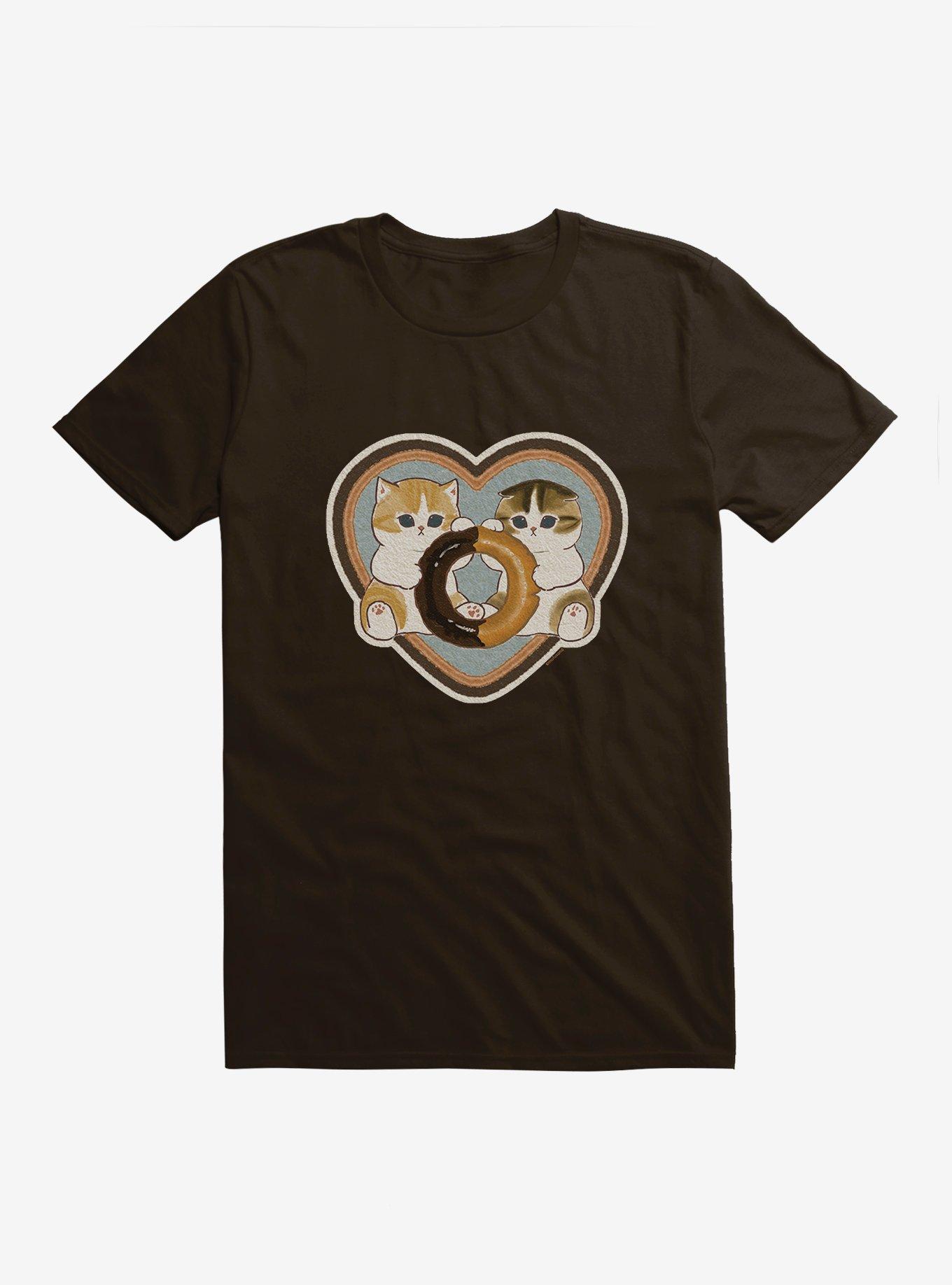 Mofusand Kitty Donut Heart T-Shirt, DARK CHOCOLATE, hi-res view 1