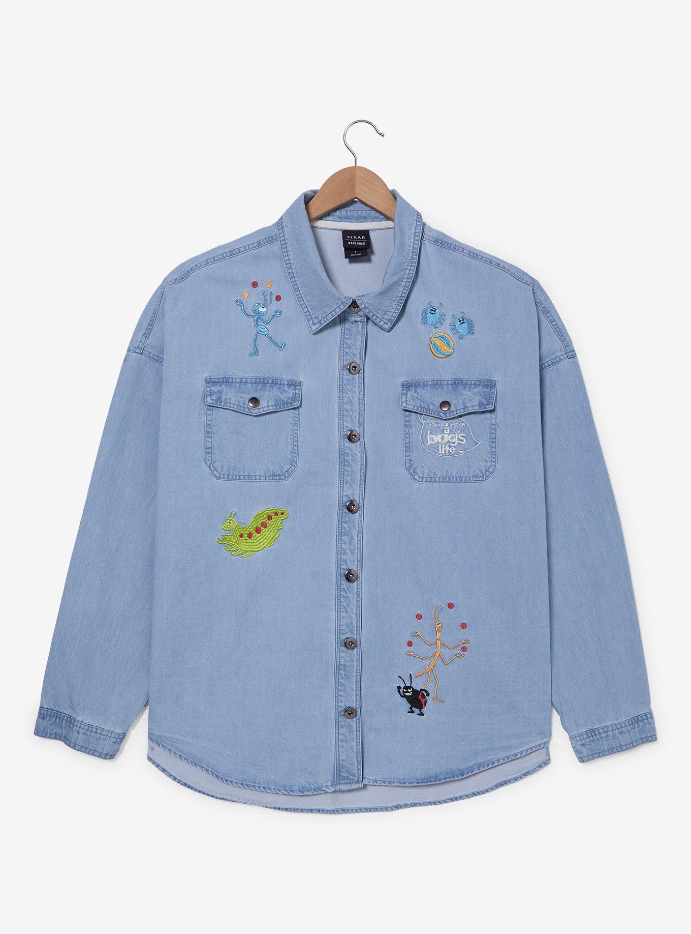 Disney Pixar A Bug's Life Embroidered Long-Sleeve Button-Up Plus Size, , hi-res