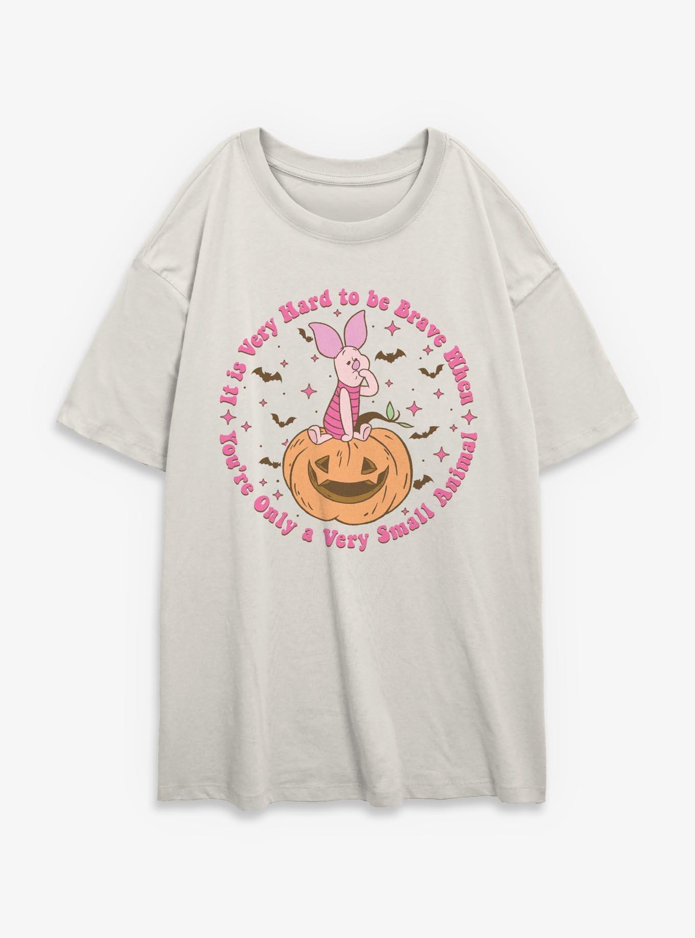 Disney Winnie The Pooh Piglet Very Hard To Be Brave Spooky Womens Oversized T-Shirt, , hi-res