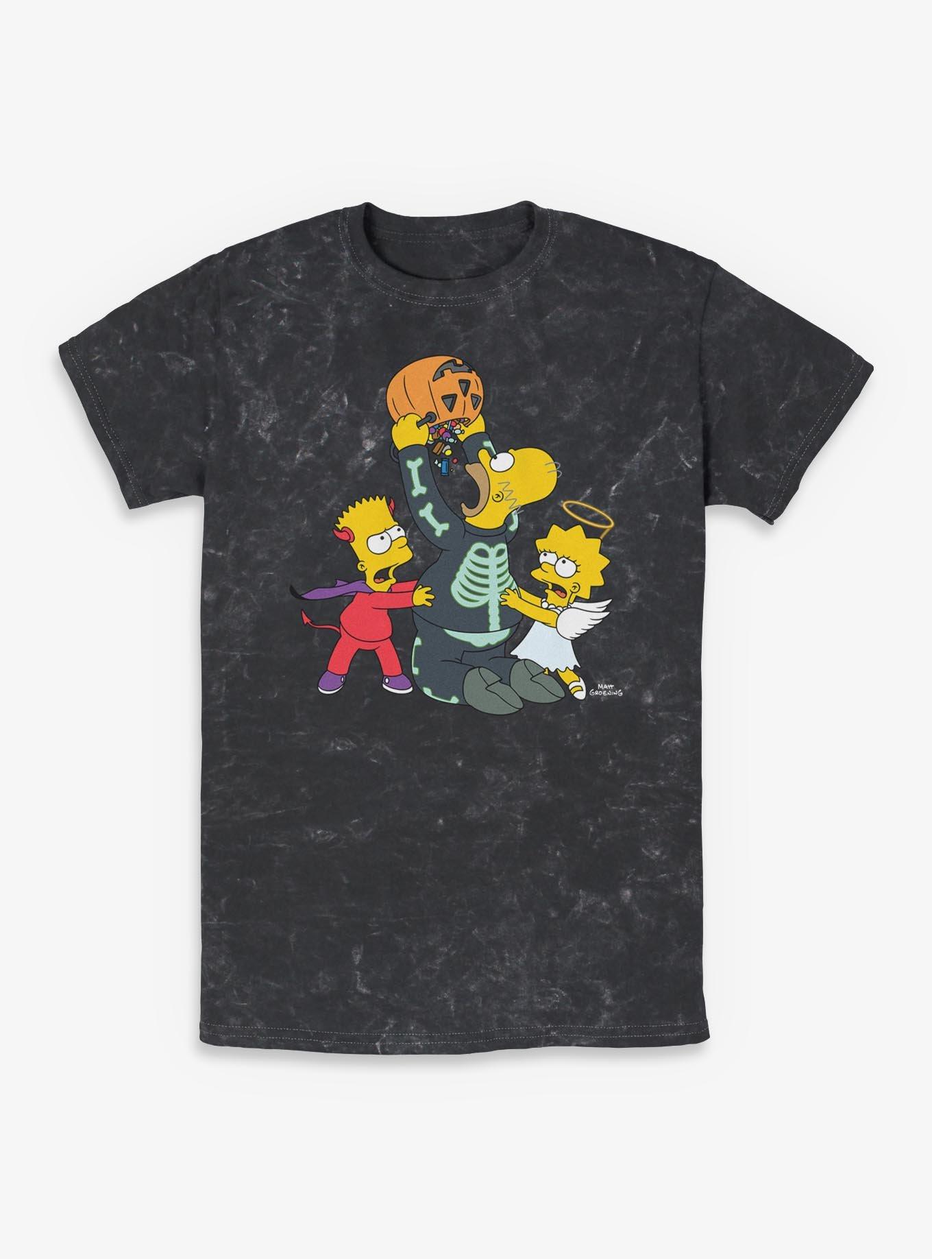 The Simpsons Halloween Candy Fight Mineral Wash T-Shirt, BLACK, hi-res