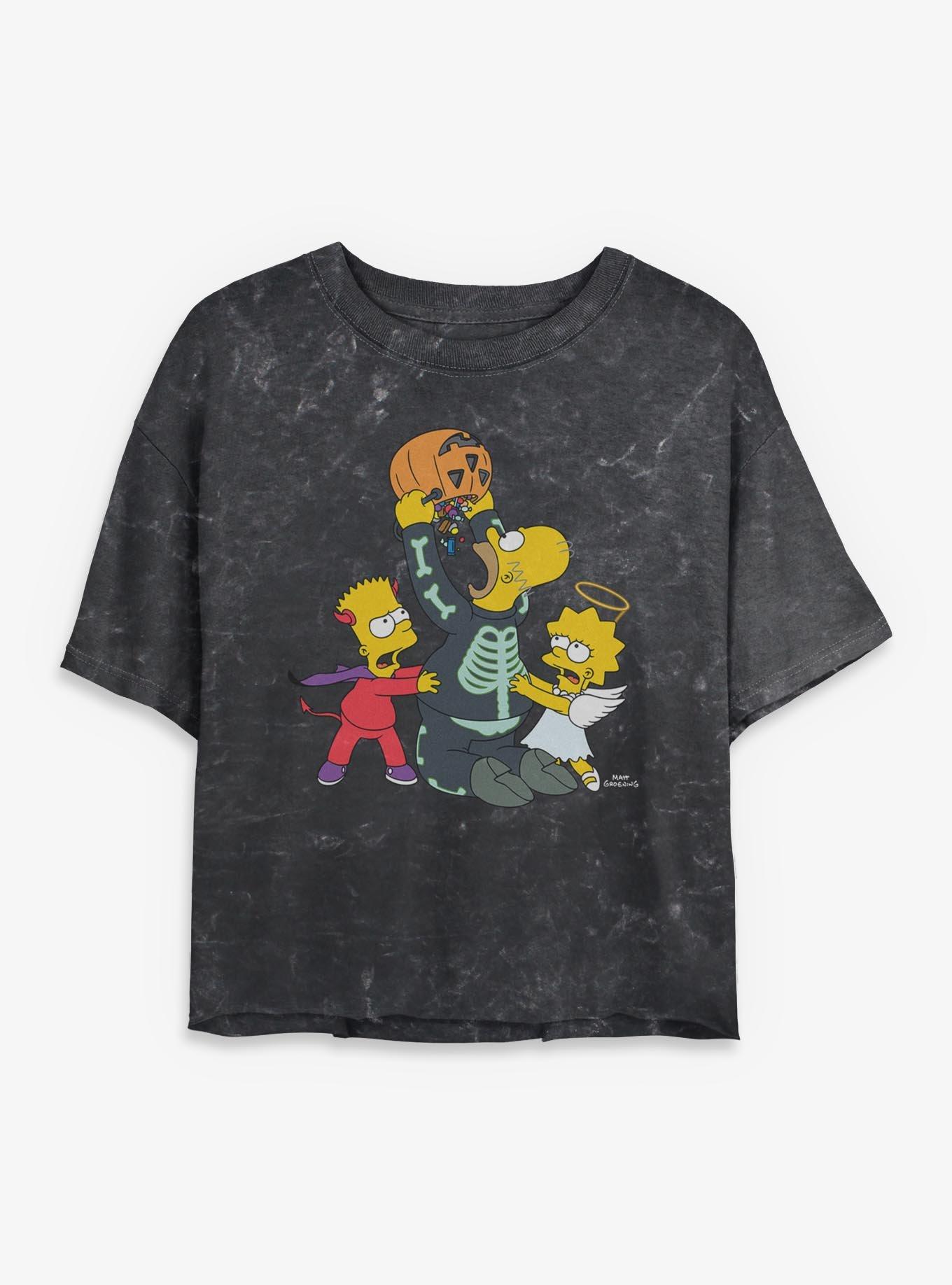 The Simpsons Halloween Candy Fight Girls Mineral Wash Crop T-Shirt, , hi-res
