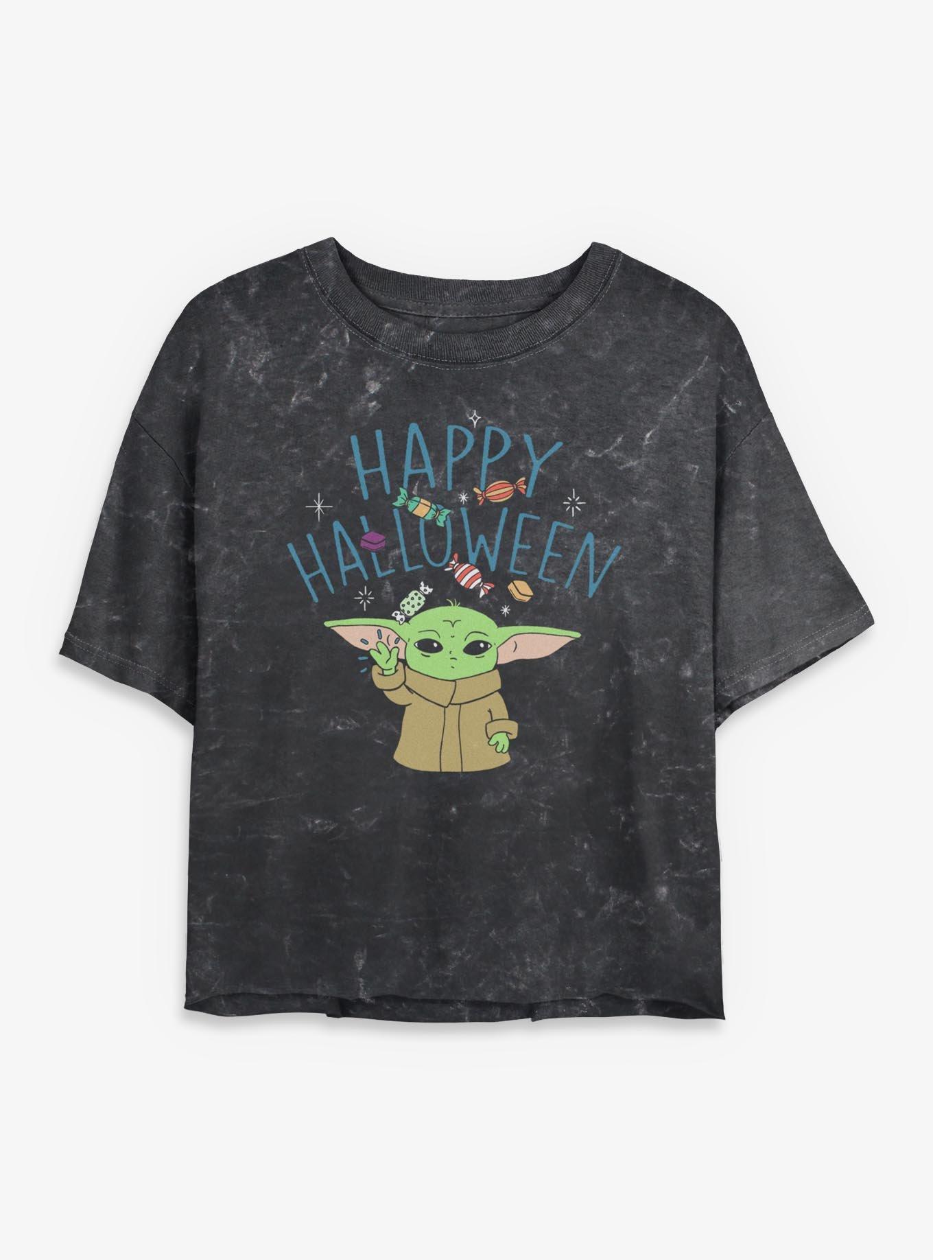 Star Wars The Mandalorian Grogu Happy Halloween Girls Mineral Wash Crop T-Shirt, , hi-res