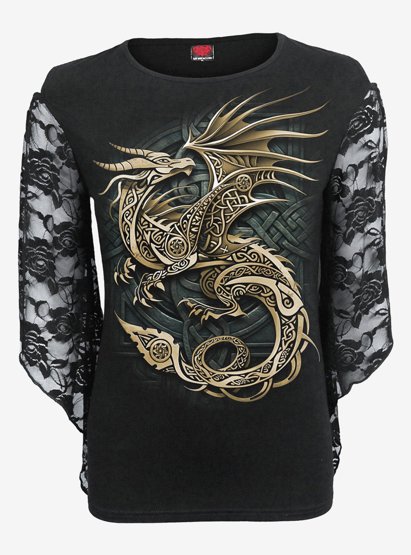 Celtic Dragon Rose Lace Sleeve Top