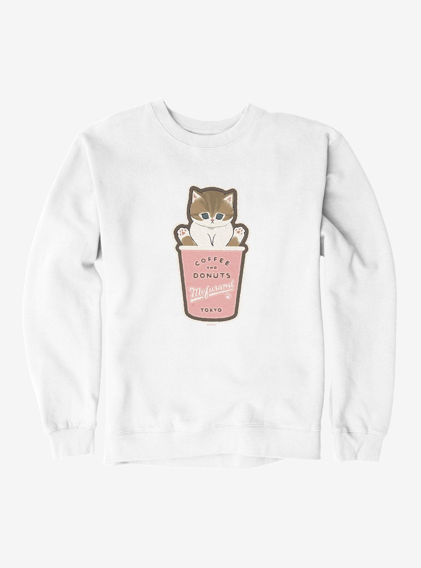 Mofusand Coffee & Donuts Tokyo Cup Sweatshirt, WHITE, hi-res view 1