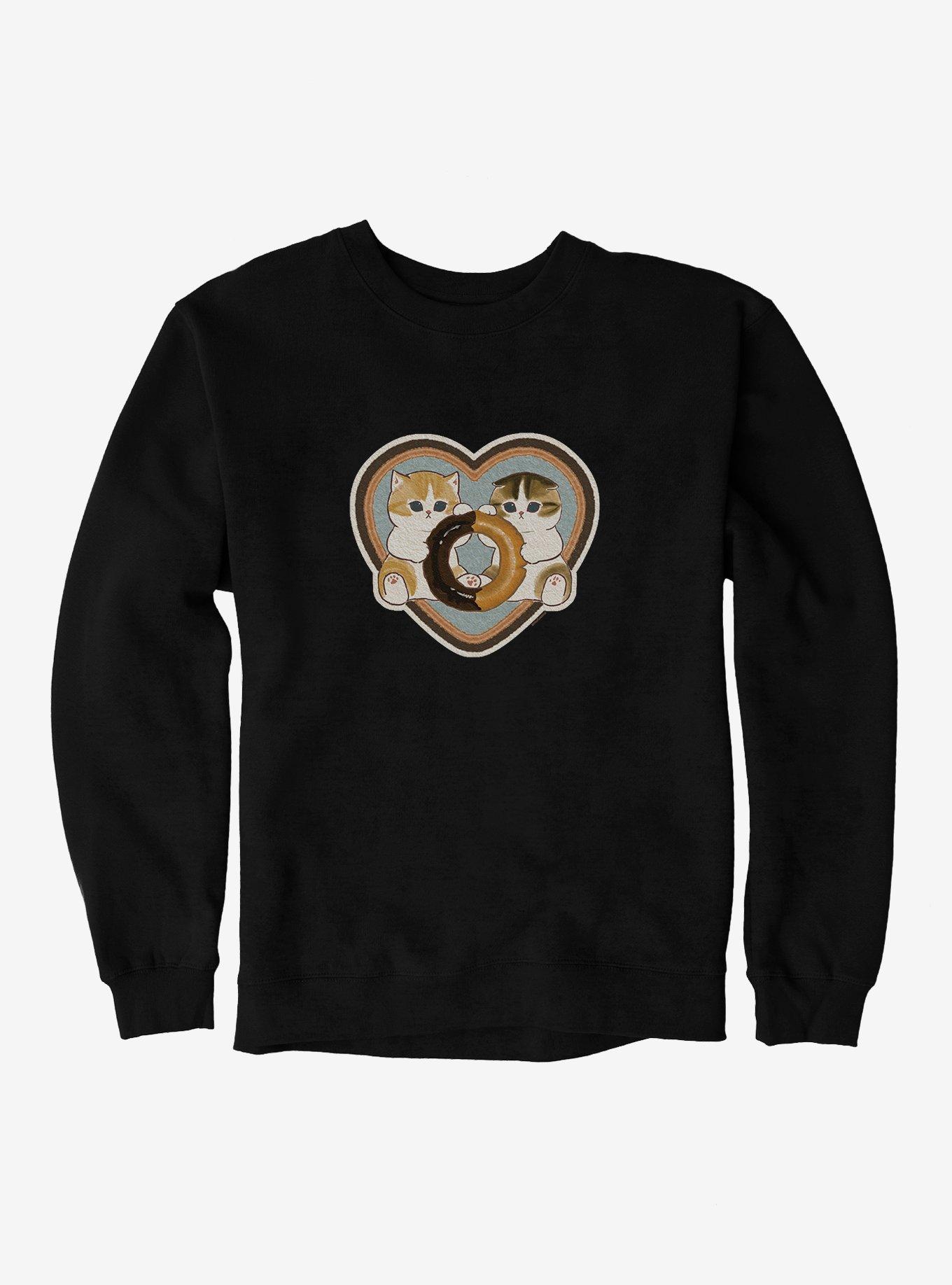 Mofusand Kitty Donut Heart Sweatshirt, BLACK, hi-res view 1