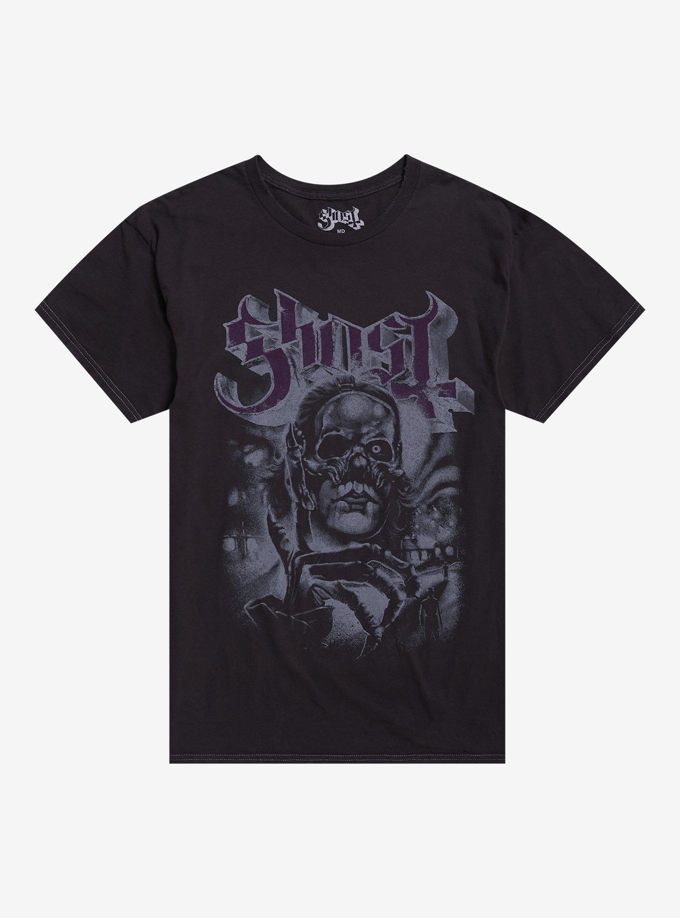 Ghost Masked Figure Distressed T-Shirt, , hi-res