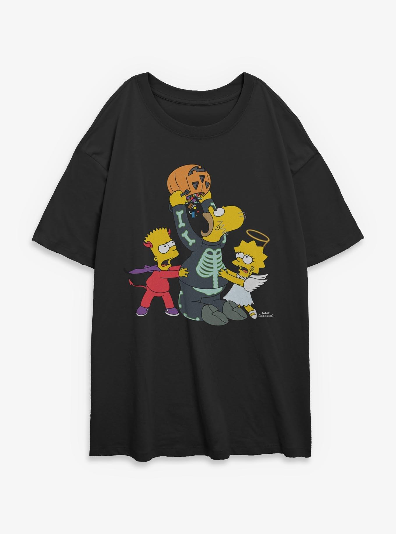 The Simpsons Halloween Candy Fight Girls Oversized T-Shirt, BLACK, hi-res