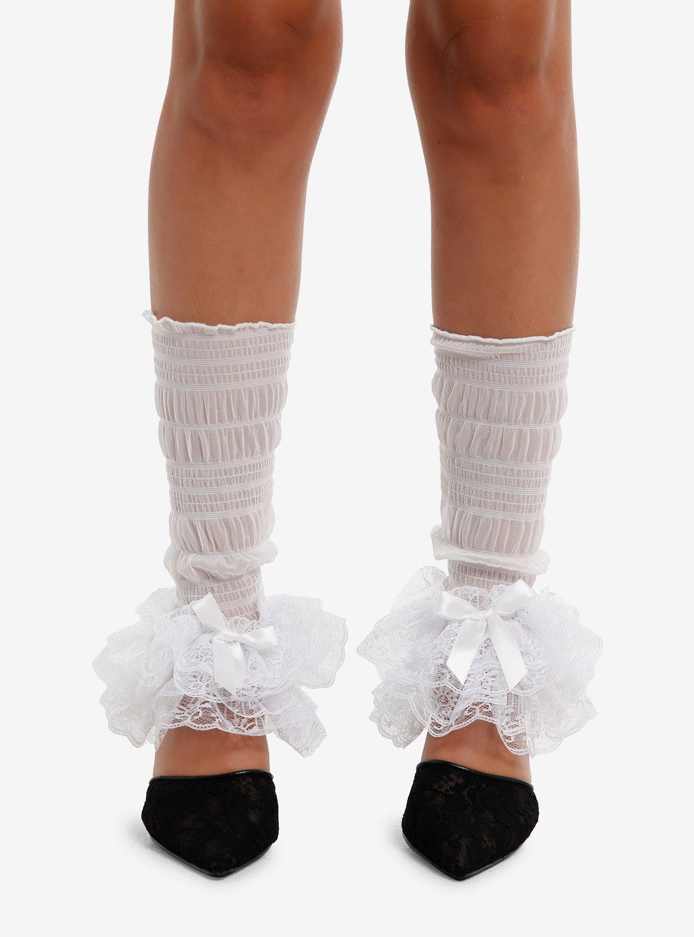 White Lace Layered Leg Warmers, , hi-res