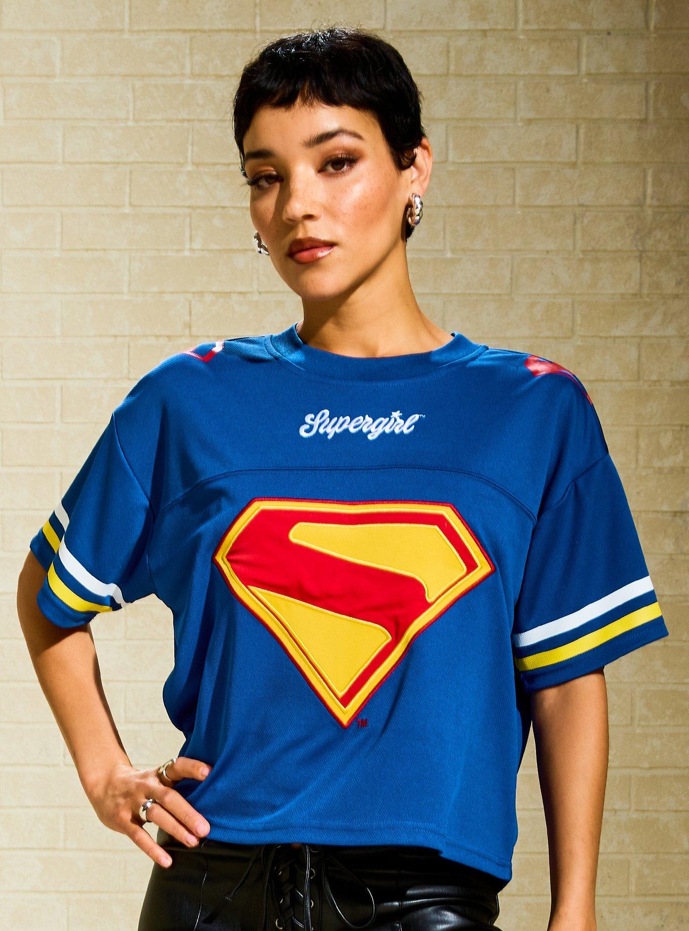 DC Comics Supergirl Kara Women's Plus Size Cropped Football Jersey - BoxLunch Exclusive, , hi-res