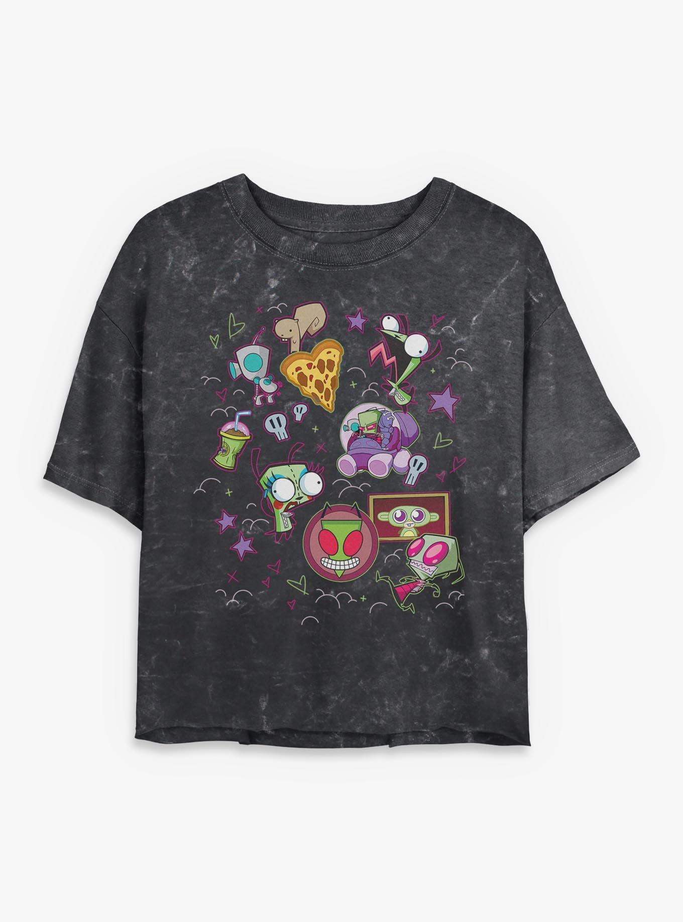Invader ZIM Icon Doodles Mineral Wash Womens Crop T-Shirt, , hi-res