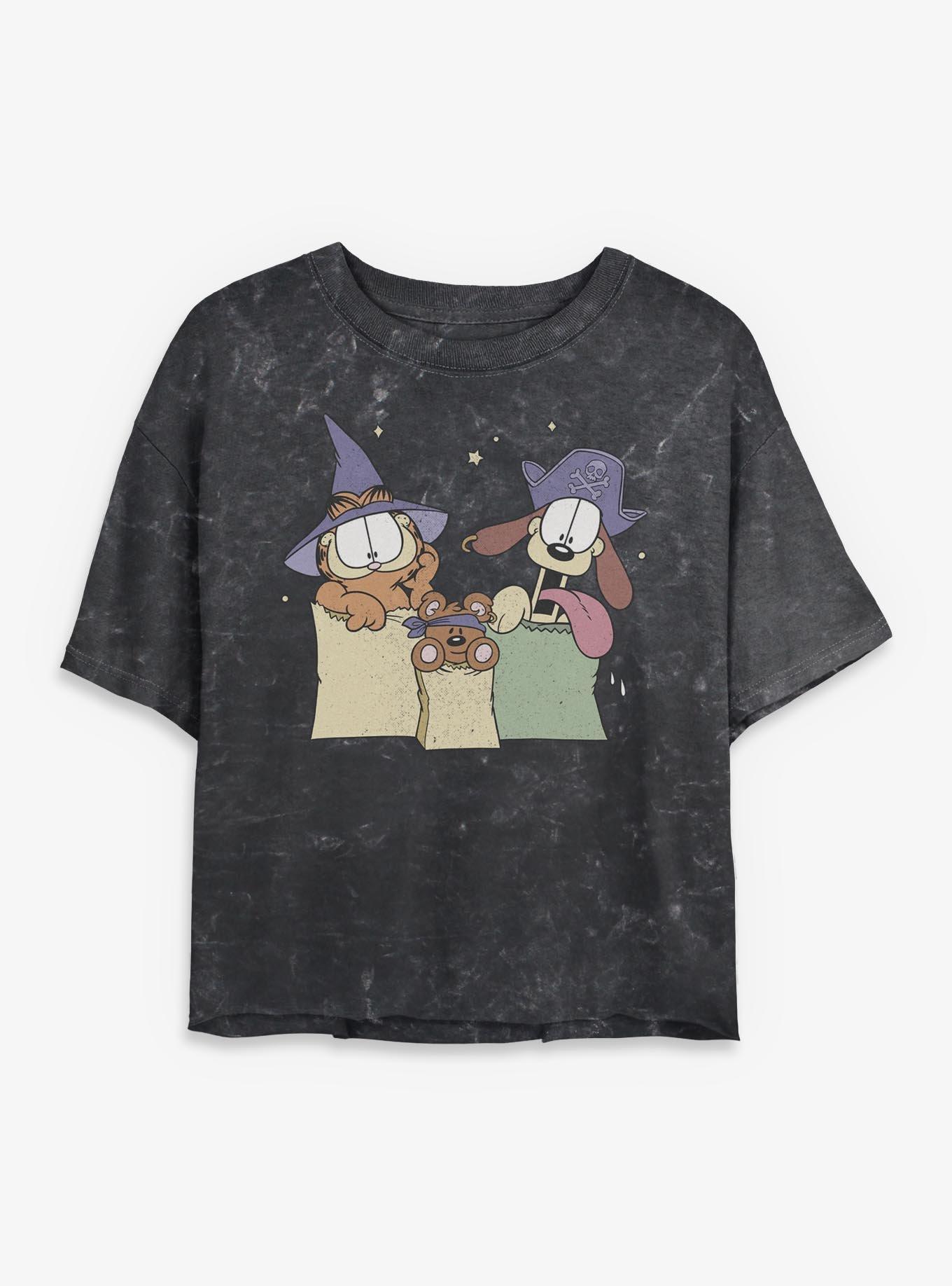 Garfield Spooky Friends Mineral Wash Womens Crop T-Shirt, , hi-res