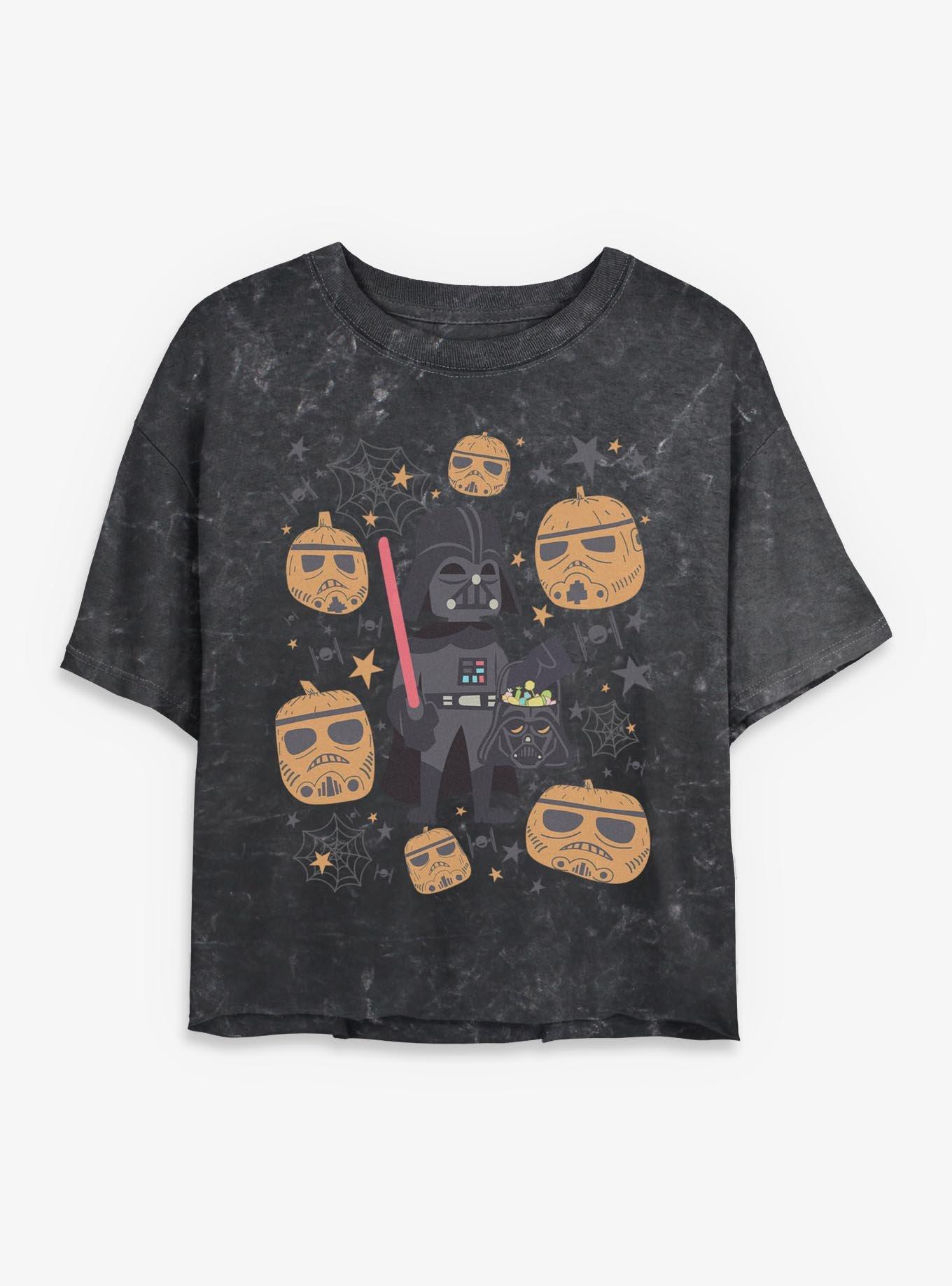 Star Wars Darth Vader & Stormptrooper Pumpkins Mineral Wash Womens Crop T-Shirt, , hi-res
