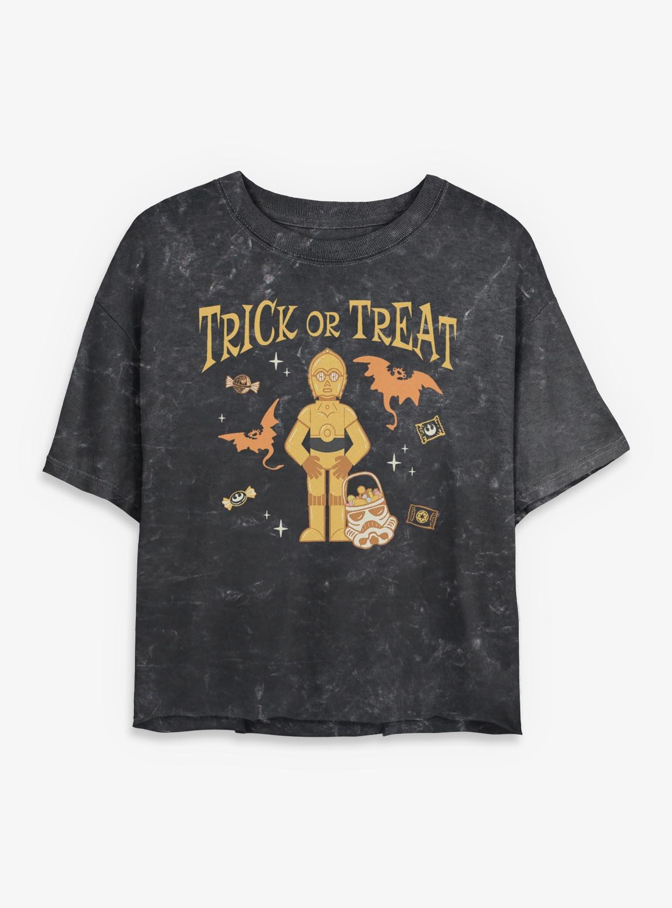 Star Wars C-3PO Trick Or Treat Mineral Wash Womens Crop T-Shirt, , hi-res