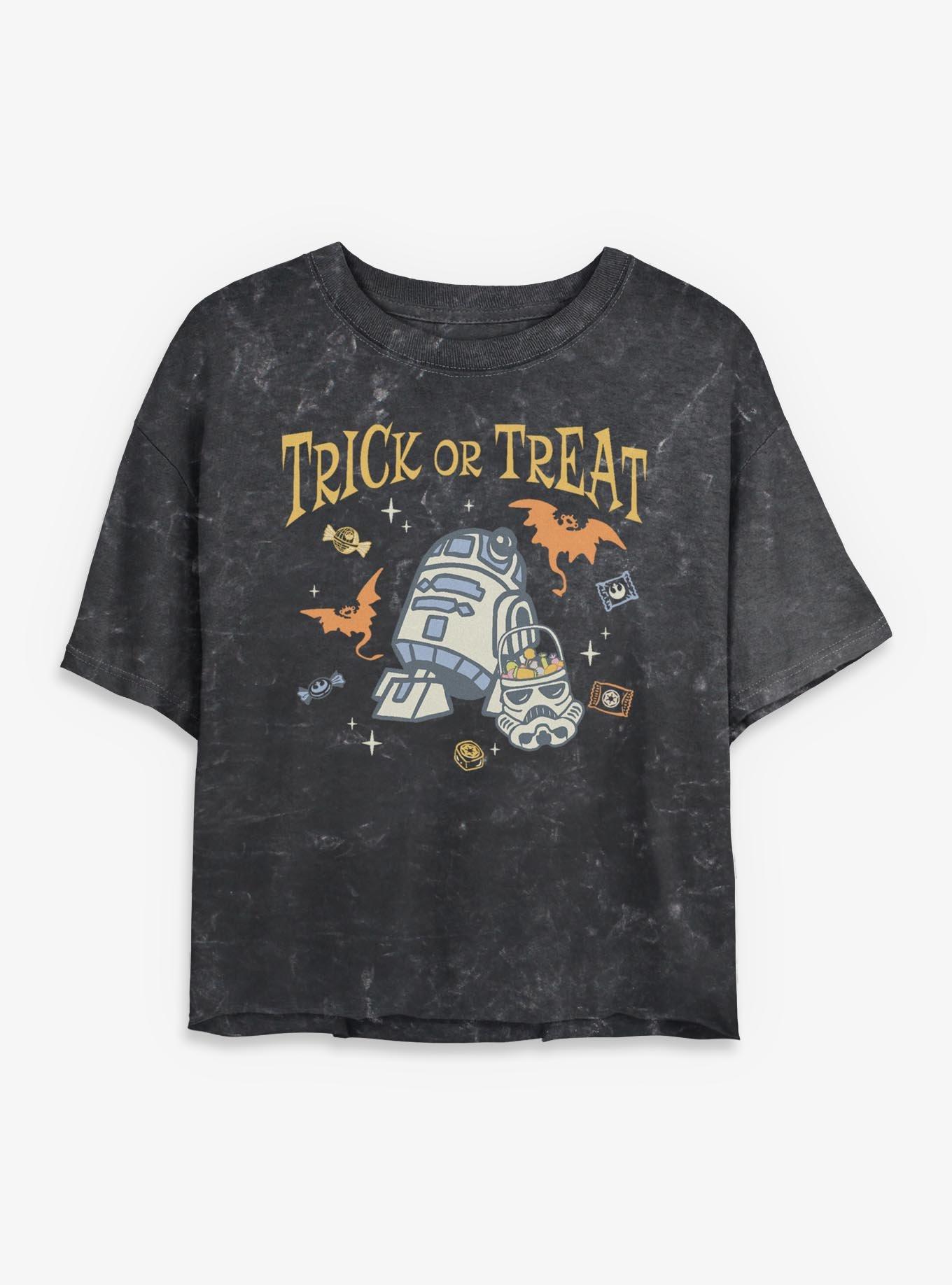 Star Wars R2-D2 Trick or Treat Mineral Wash Womens Crop T-Shirt, , hi-res