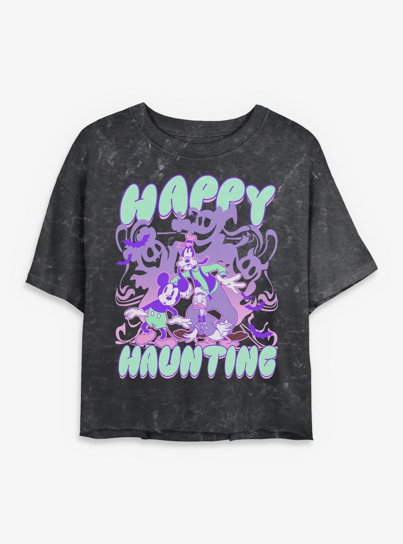 Disney Mickey Mouse Happy Haunting Spooky Ghost Girls Mineral Wash Crop T-Shirt, , hi-res