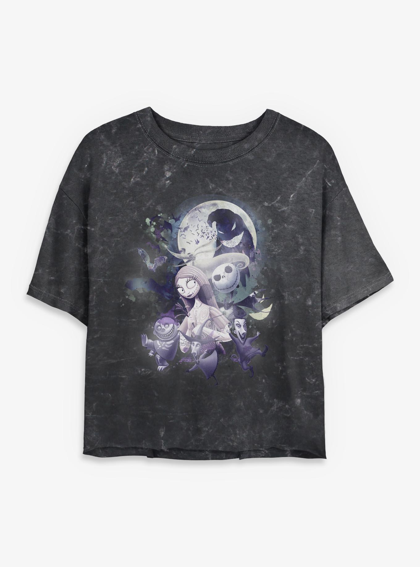 The Nightmare Before Christmas Under The Moonlight Group Mineral Wash Womens Crop T-Shirt, , hi-res