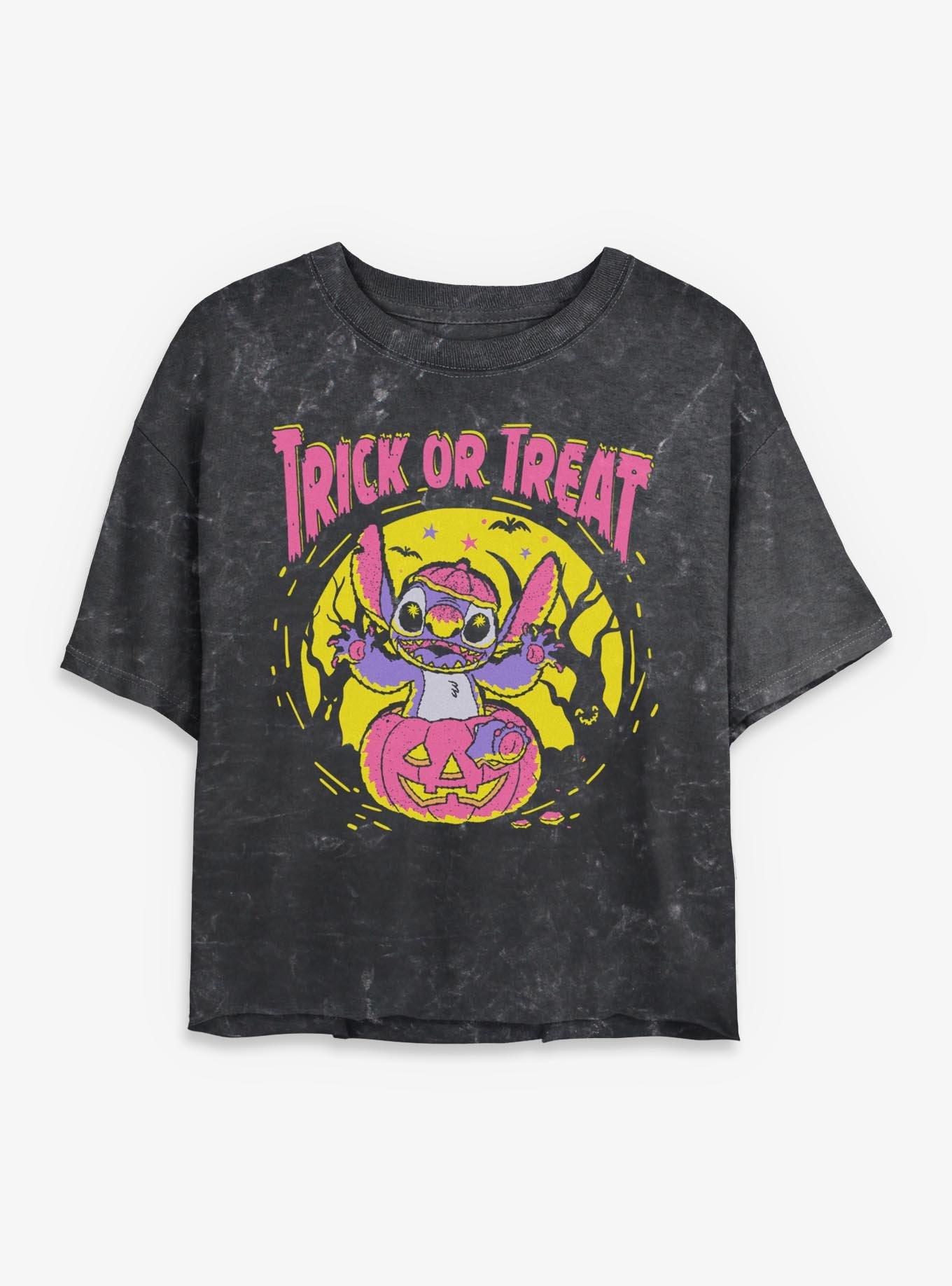 Disney Lilo & Stitch Spooky Trick Or Treat Stitch Mineral Wash Womens Crop T-Shirt, , hi-res