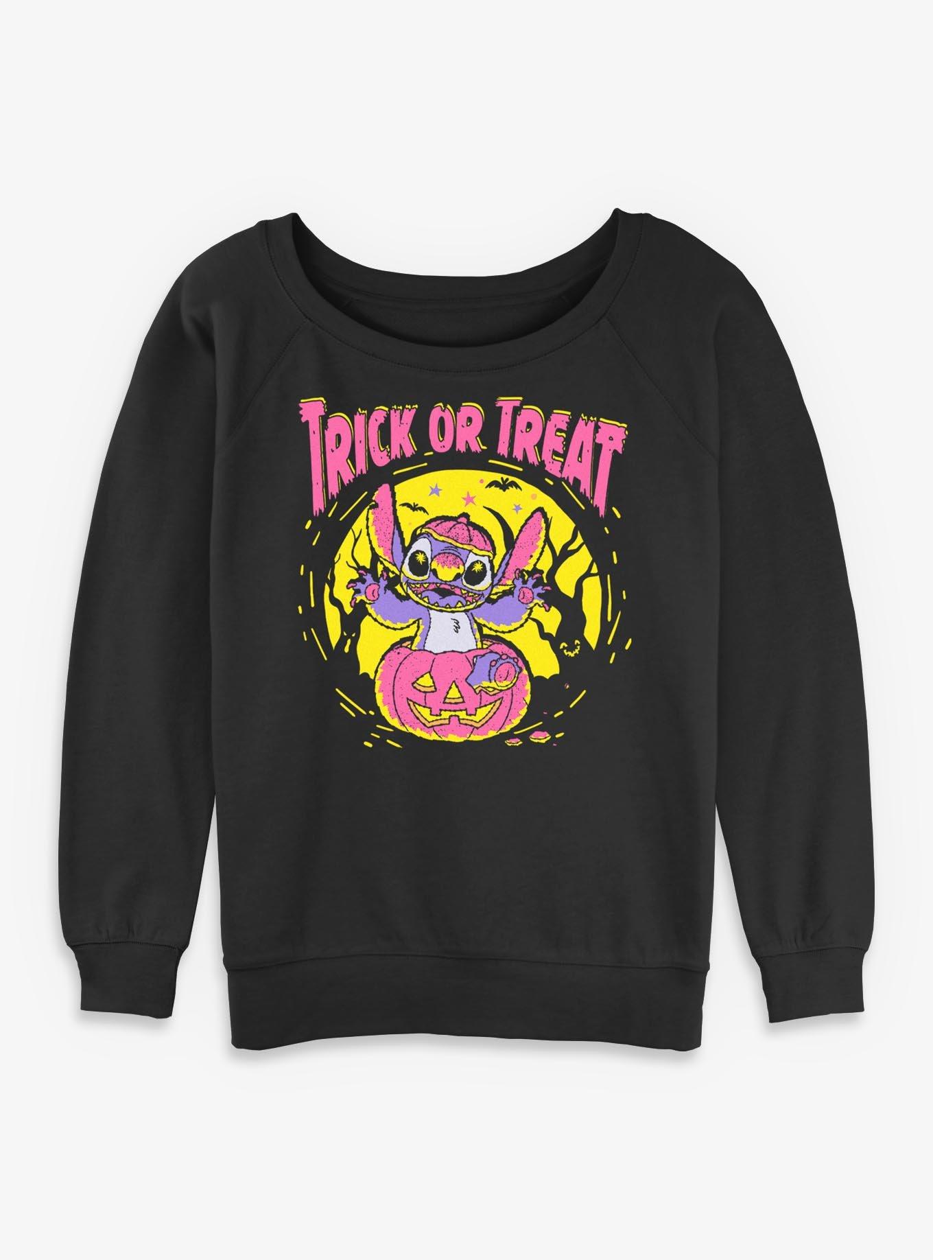 Disney Lilo & Stitch Spooky Trick Or Treat Stitch Womens Slouchy Sweatshirt, , hi-res
