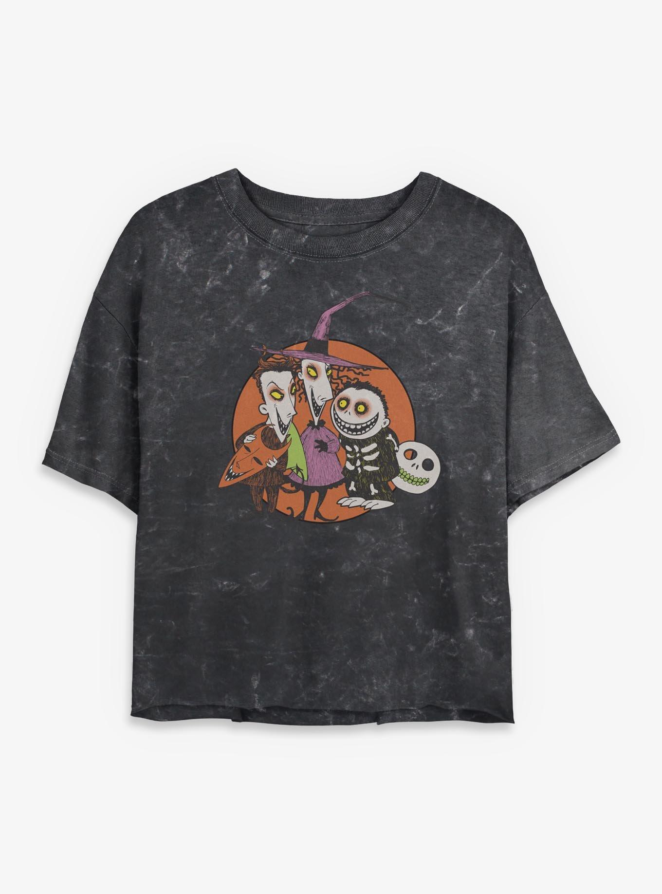The Nightmare Before ChristmasTroublemakers Trio Lock Shock Barrel Mineral Wash Womens Crop T-Shirt, , hi-res
