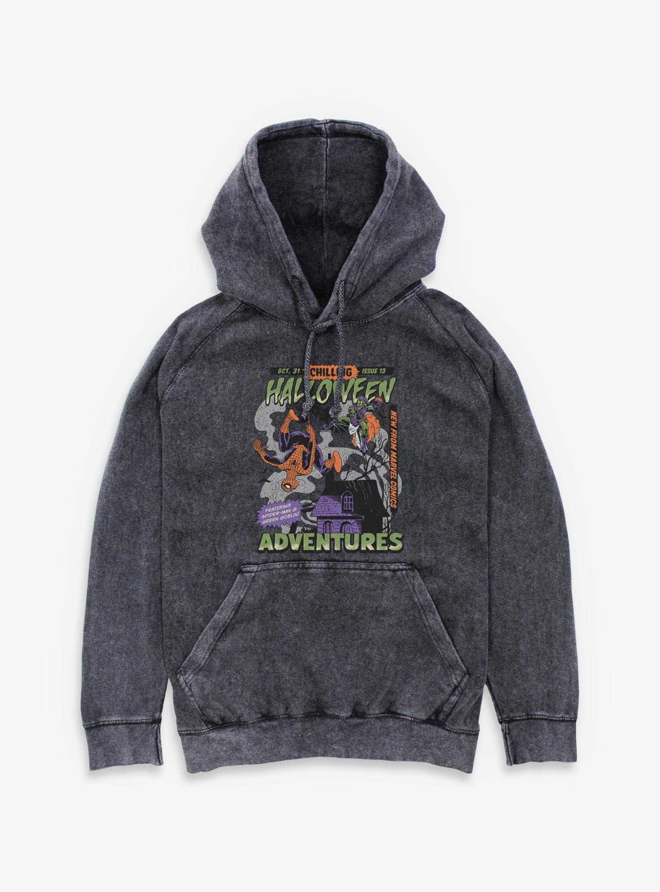 Marvel Spider-Man Chilling Halloween Adventures Comic Style Cover Mineral Wash Hoodie, BLACK, hi-res