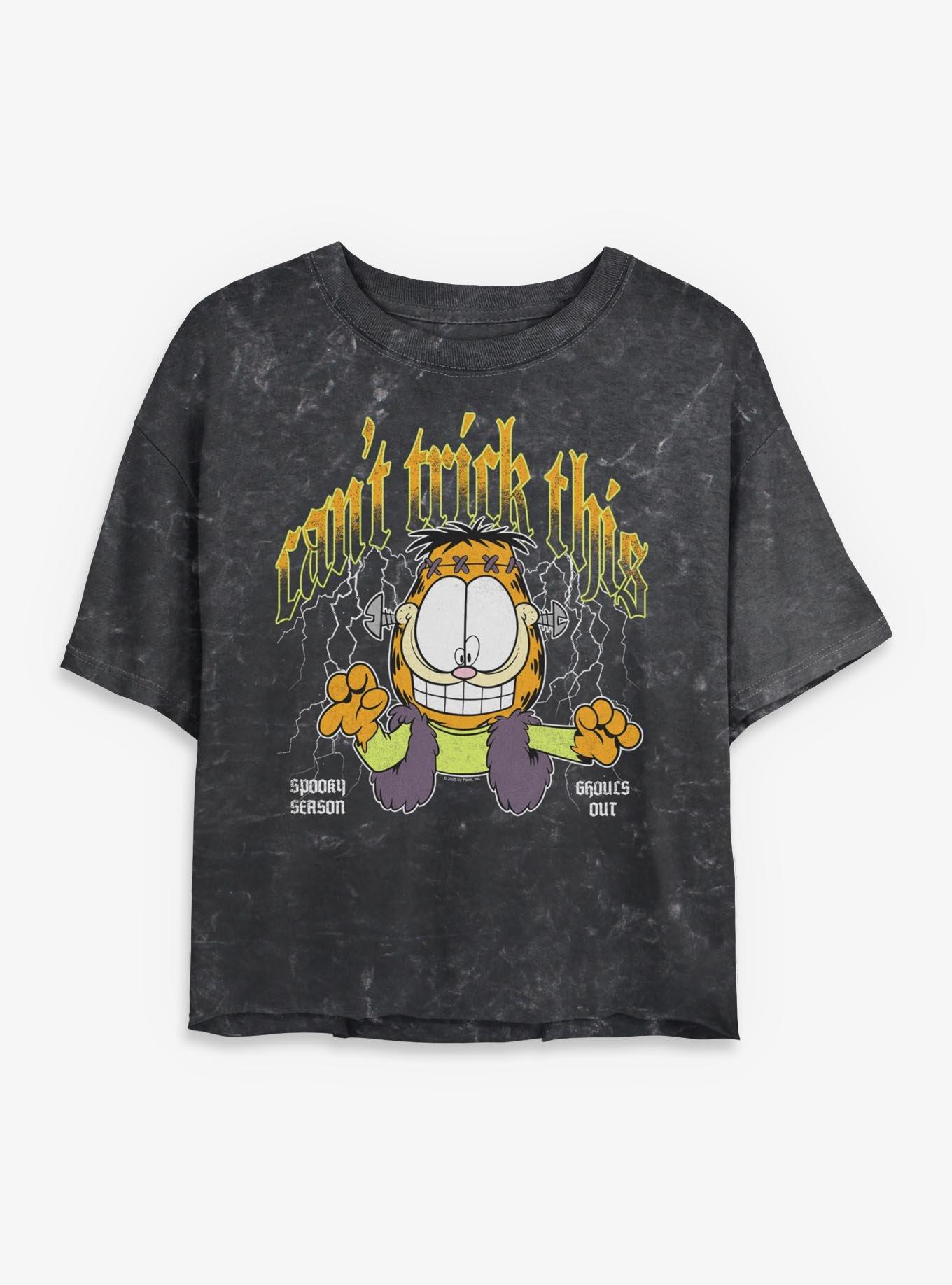 Garfield Can't Trick This Spooky Season Mineral Wash Womens Crop T-Shirt, , hi-res