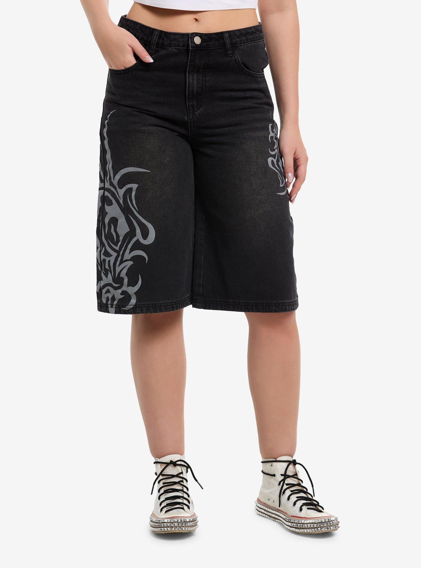 Black Cyber Flame Jorts, , hi-res