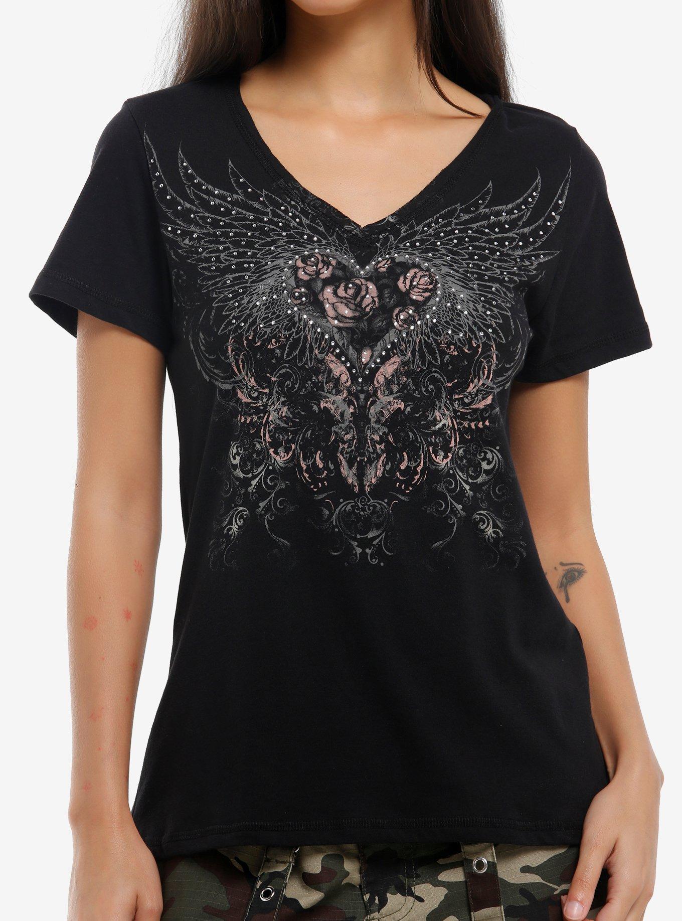 Winged Heart Filigree Rhinestone Girls T-Shirt, , hi-res