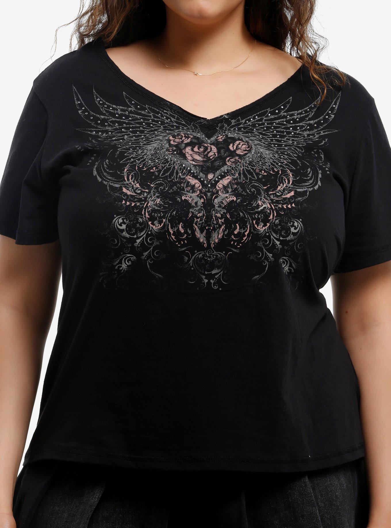 Winged Heart Filigree Rhinestone Girls T-Shirt Plus Size, , hi-res