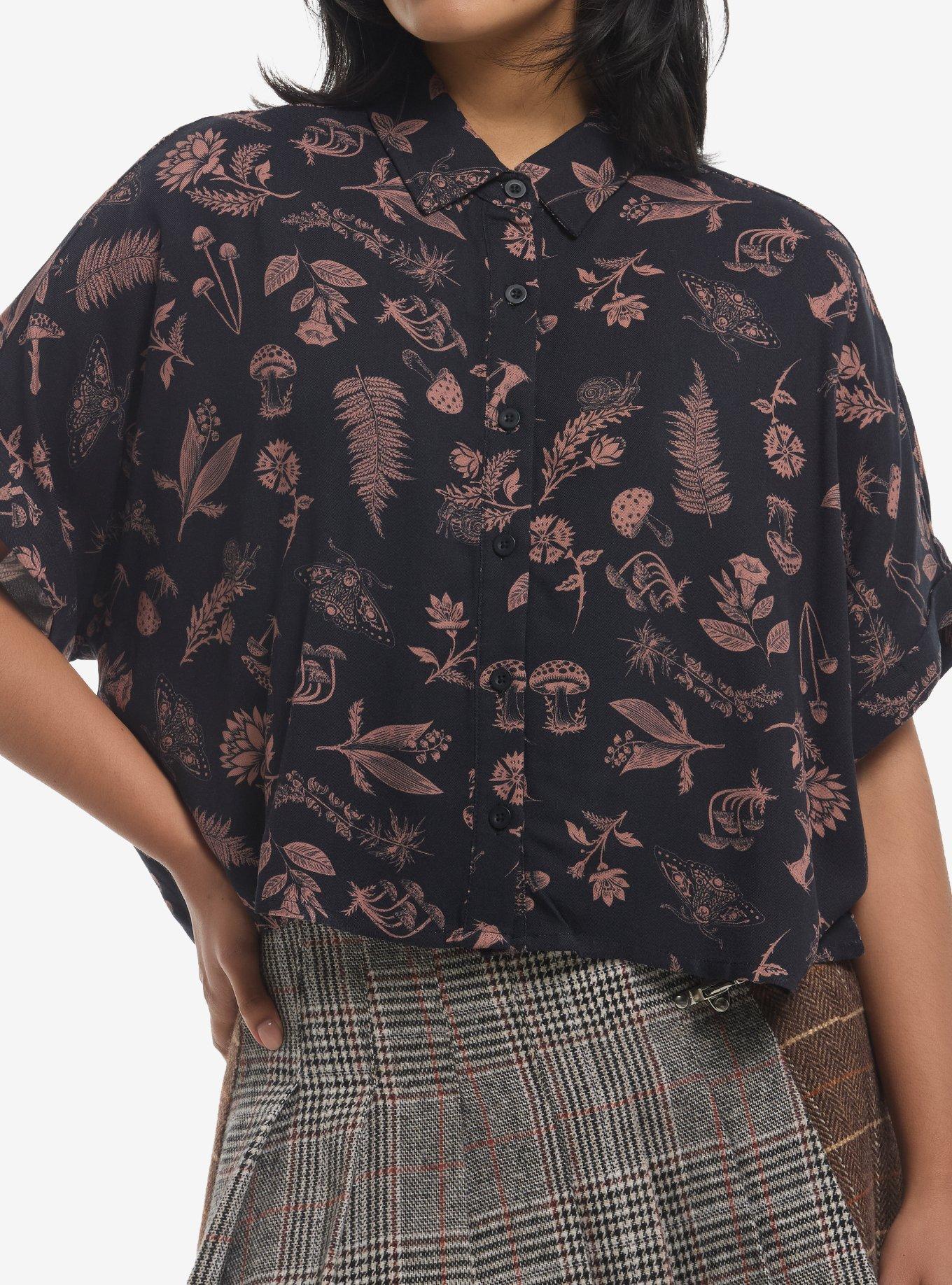Thorn & Fable Mushrooms & Plants Girls Woven Button-Up, , hi-res
