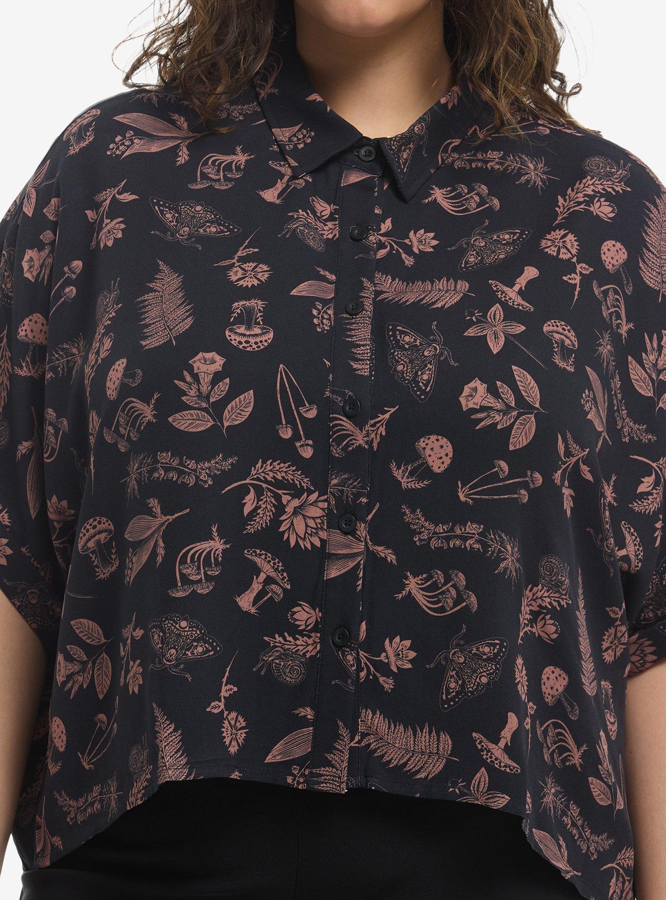 Thorn & Fable Mushrooms & Plants Girls Woven Button-Up Plus Size, , hi-res