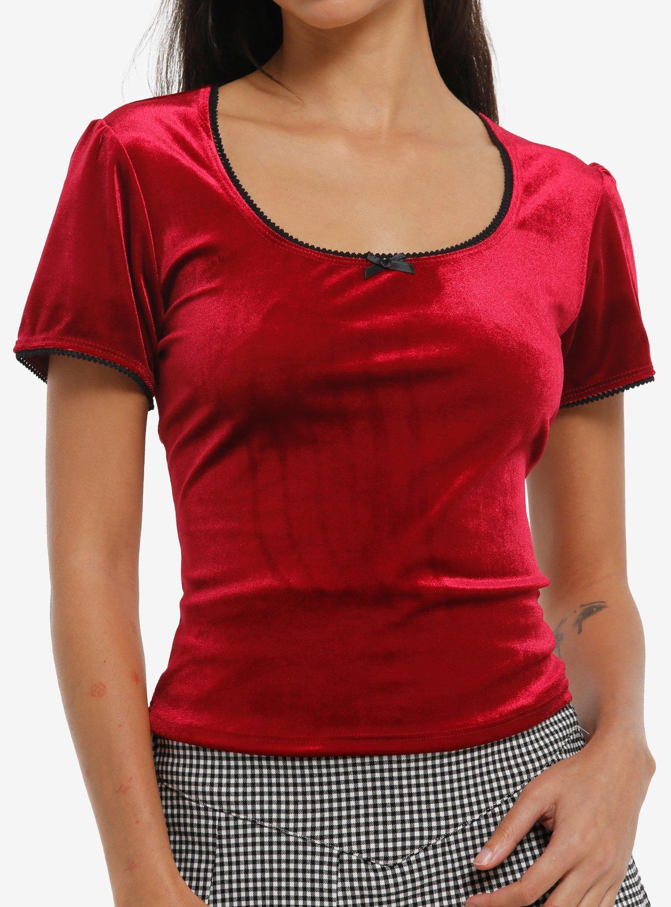 Burgundy Velvet Puff-Sleeve Top, , hi-res