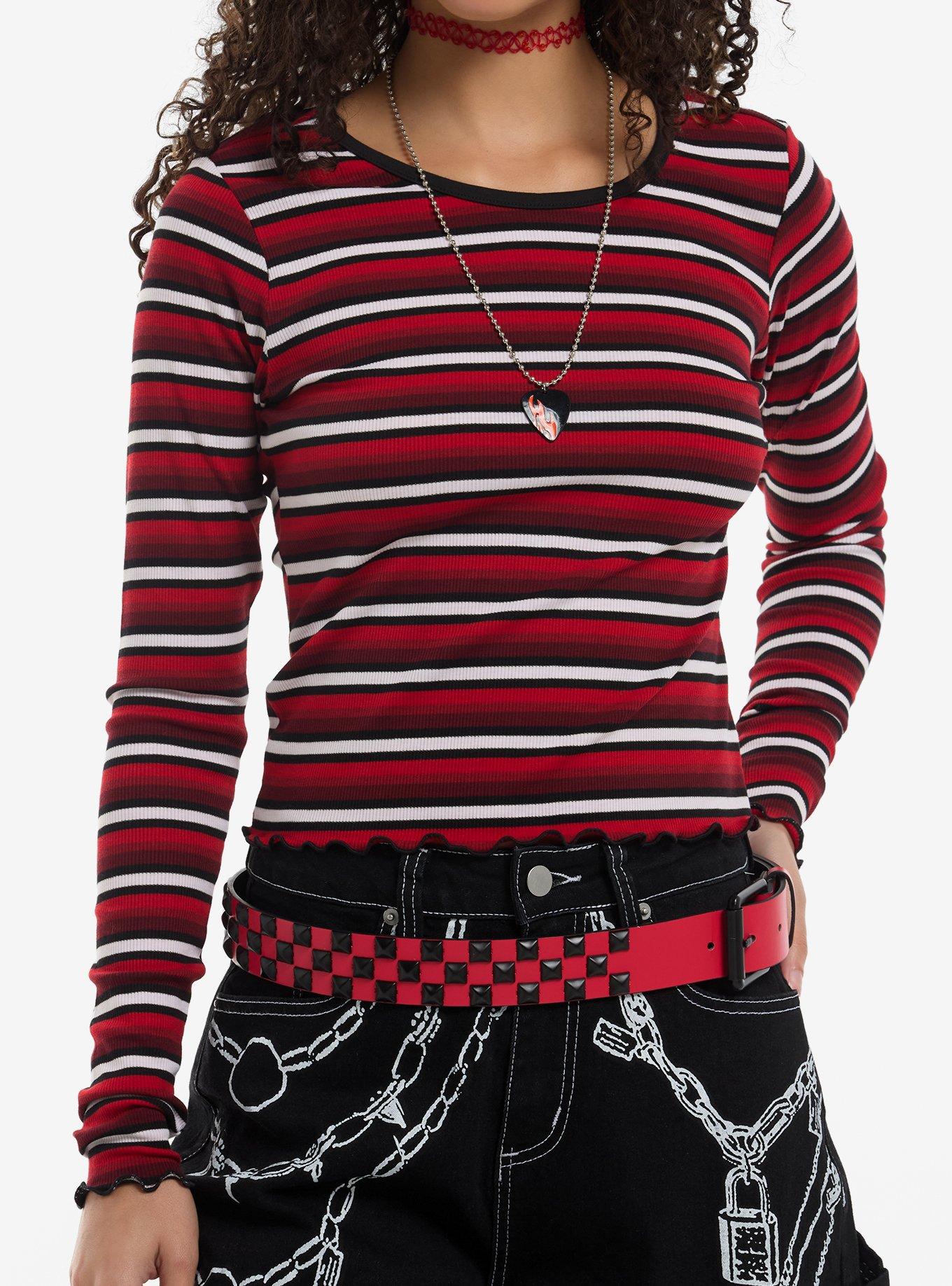 Black Red & White Stripe Girls Long-Sleeve Top | Hot Topic