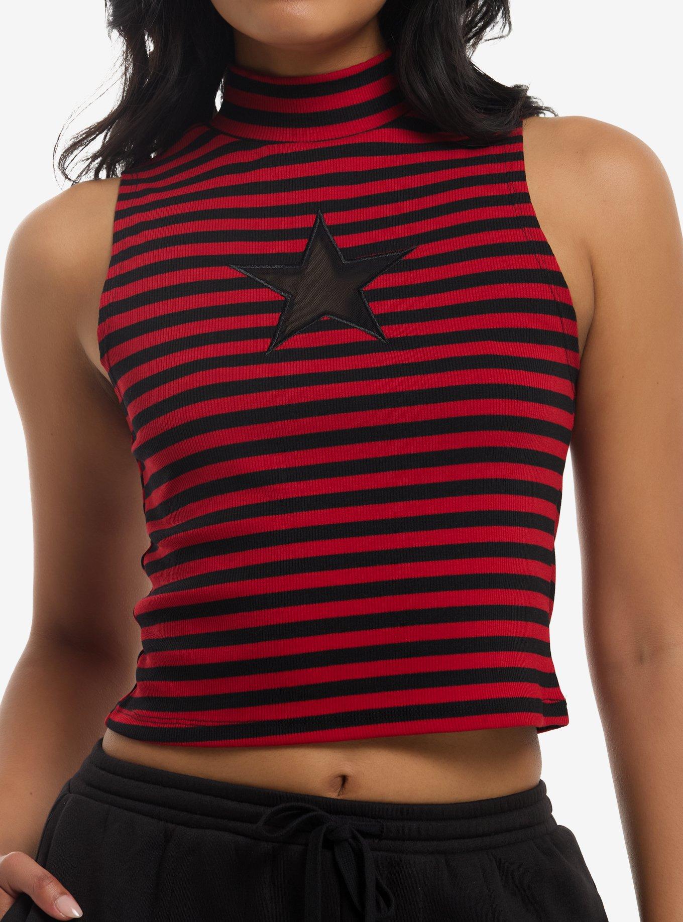 HOTTOPIC Black & Red Stripe Star Girls Tank Top
