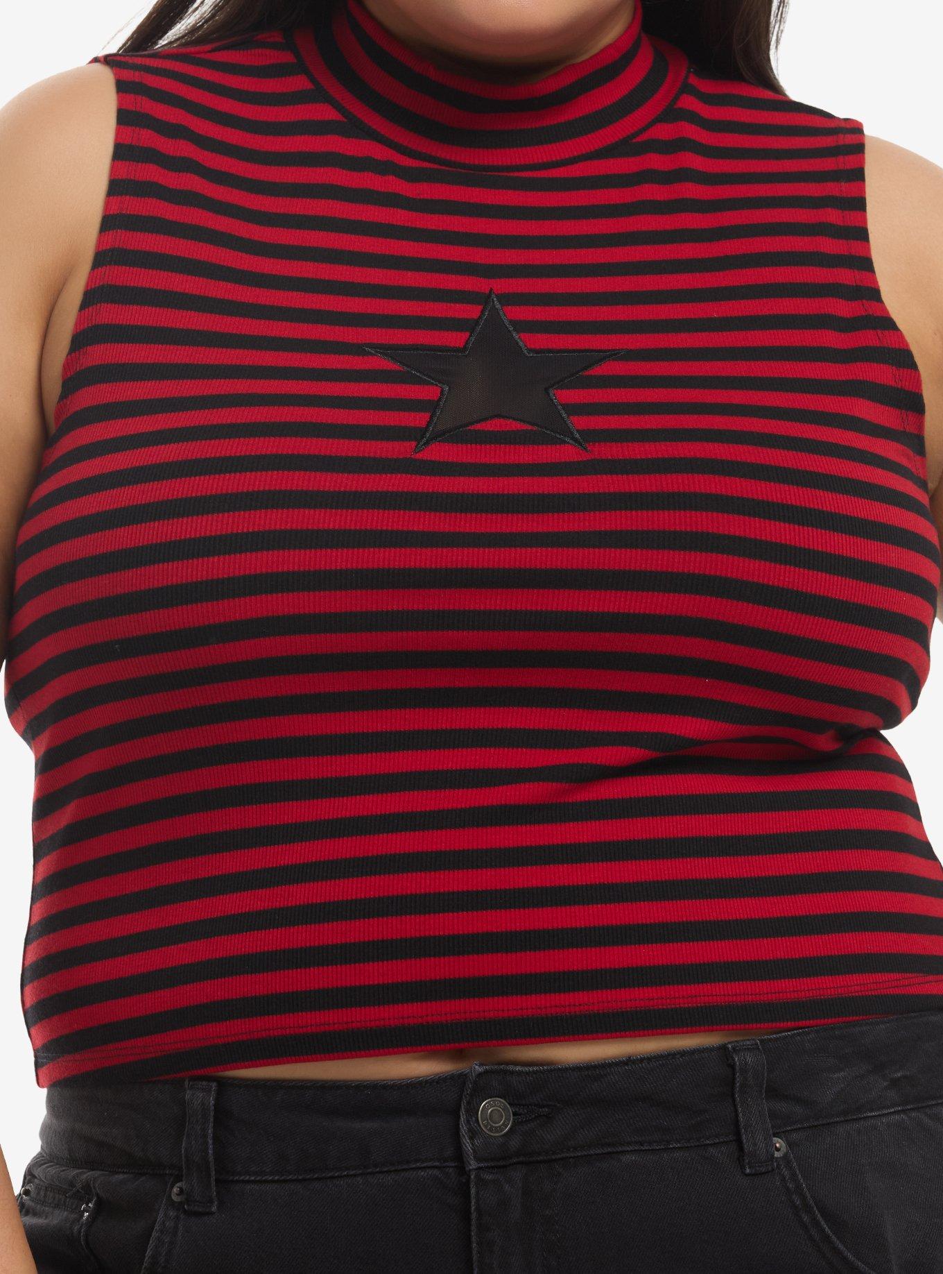 Black & Red Stripe Star Girls Tank Top Plus Size, , hi-res
