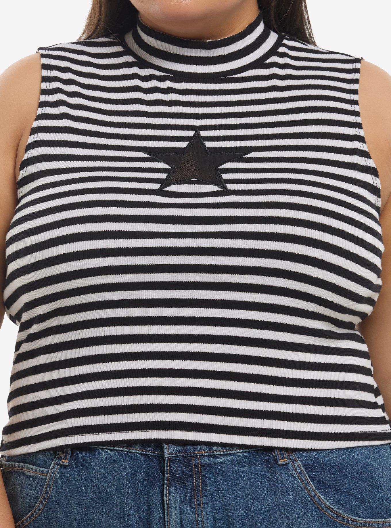 Black & White Stripe Star Girls Tank Top Plus Size, , hi-res