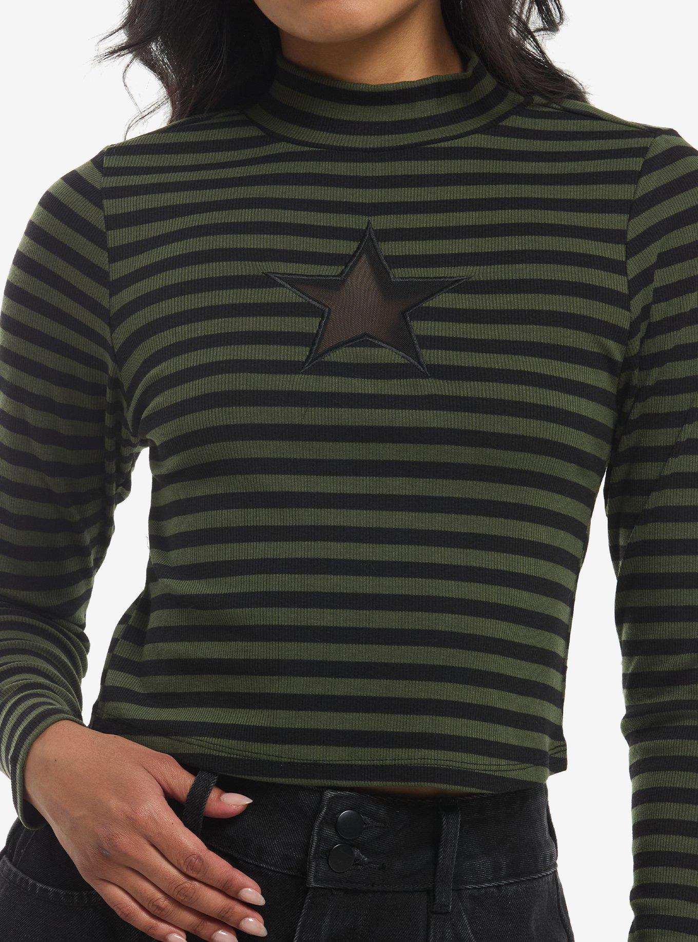 Black & Green Stripe Star Girls Long-Sleeve Top, , hi-res