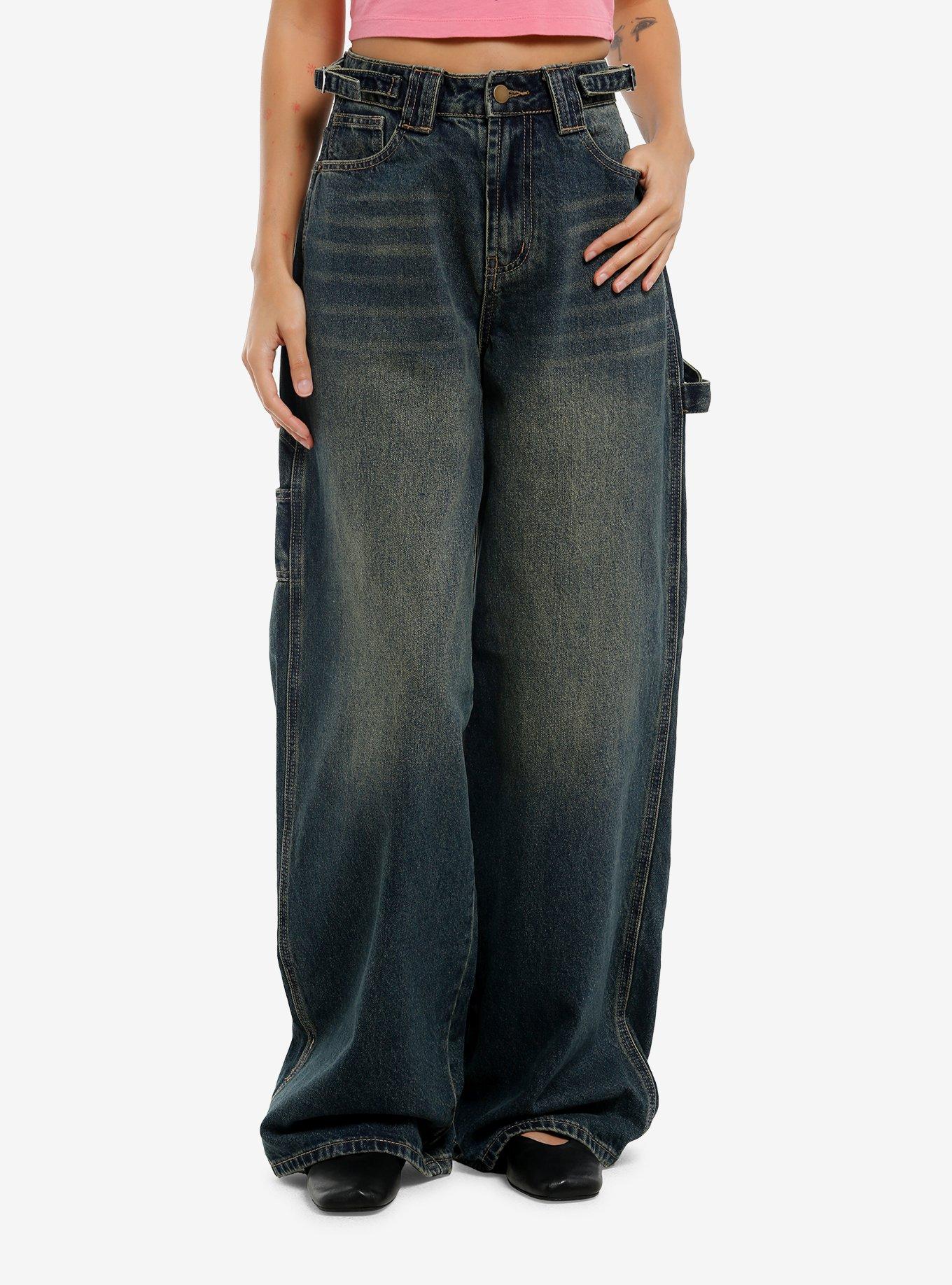 Vintage Wash Wide Leg Jeans, , hi-res