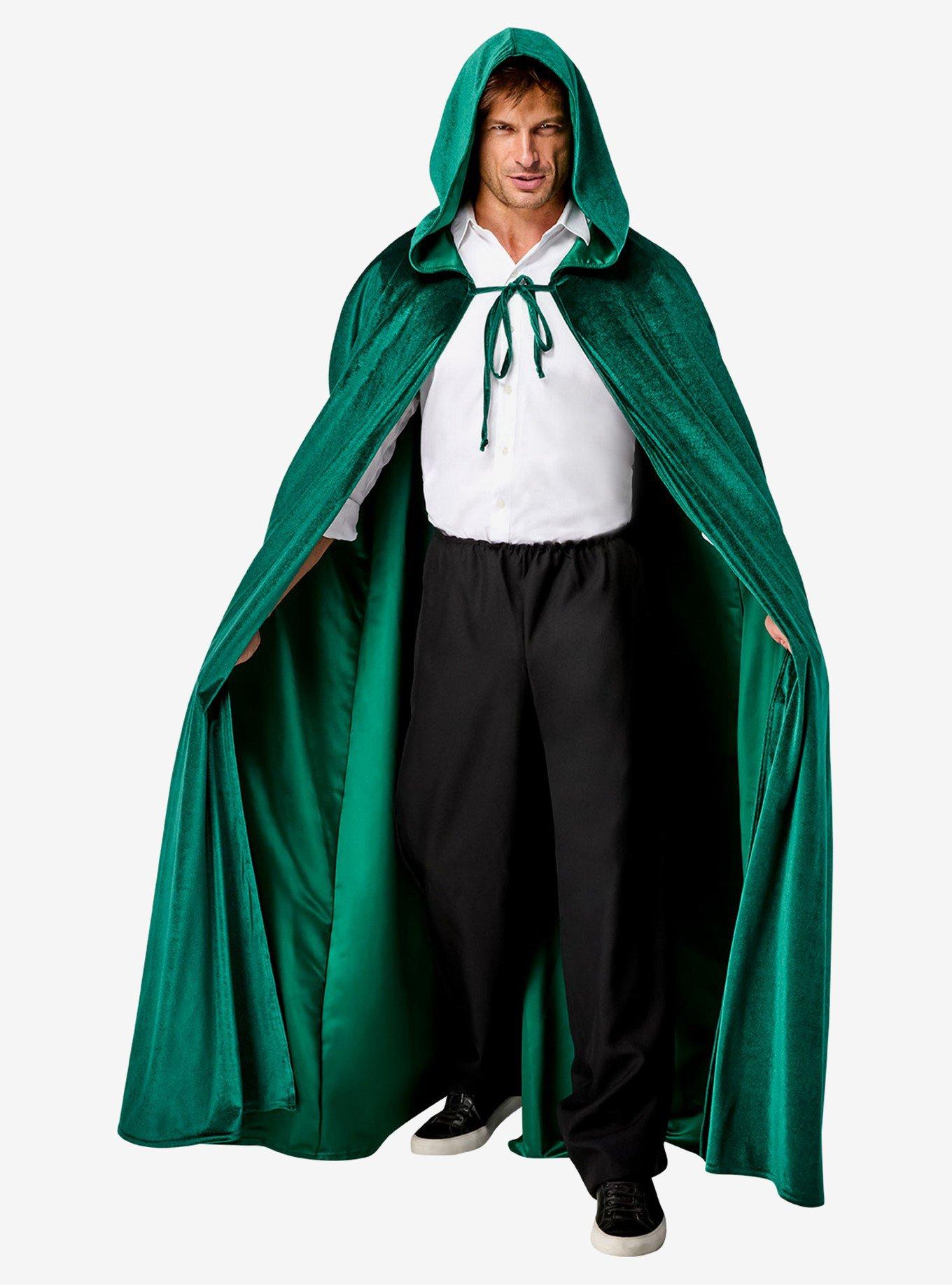 Green Full Length Hooded Renaissance Cloak, , hi-res