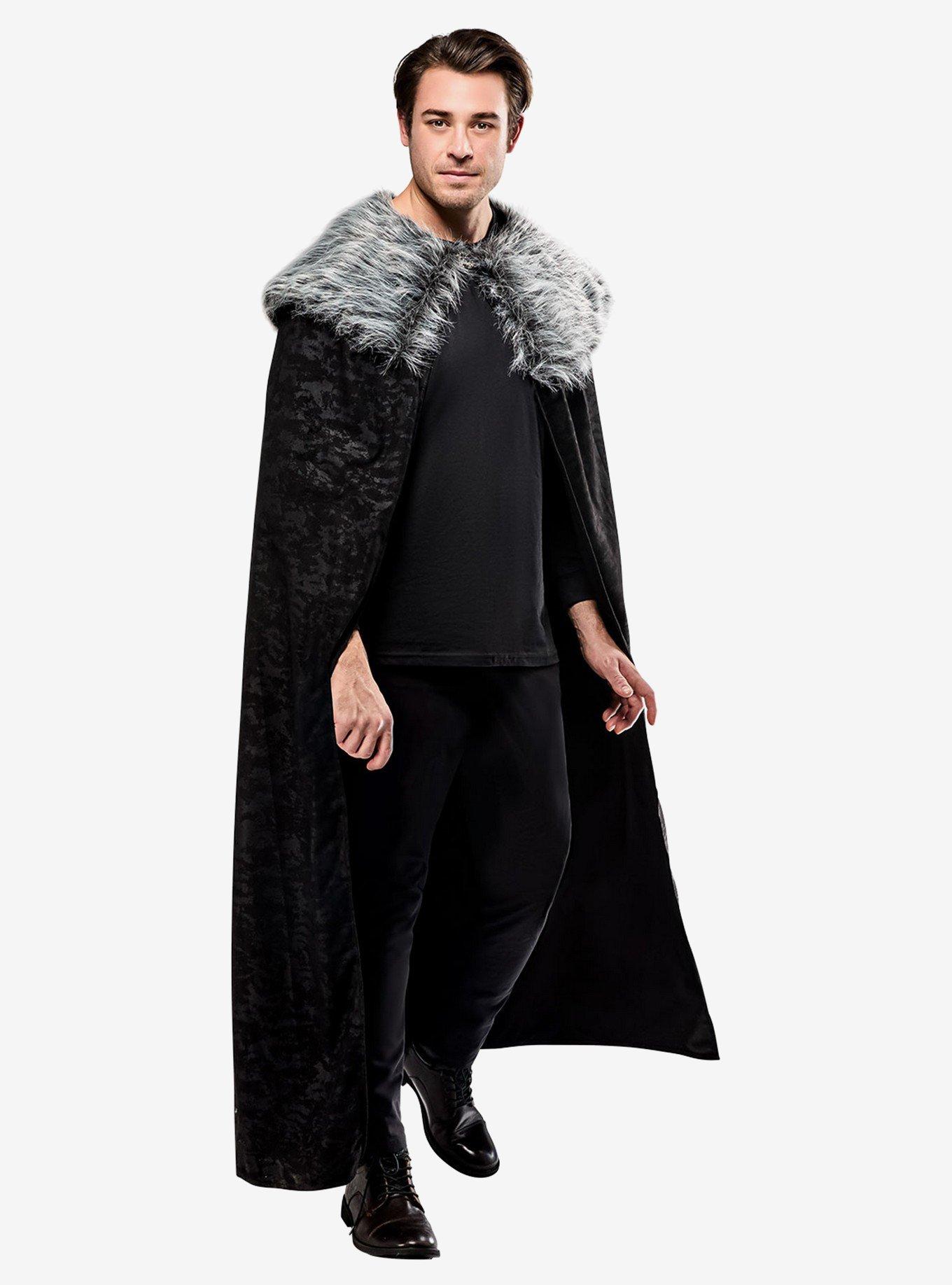 Black Full Length Cape with Faux Fur Collar, , hi-res