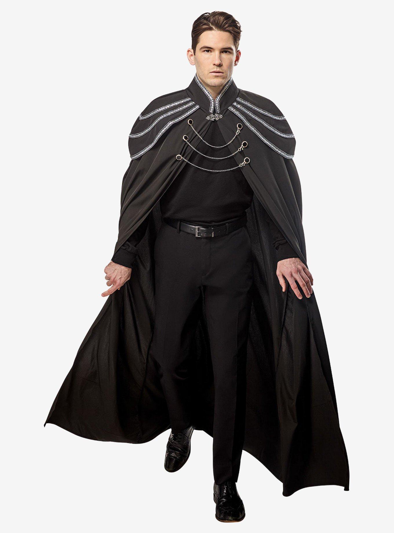 Black Full Length Renaissance Cape with Chain Accents, , hi-res