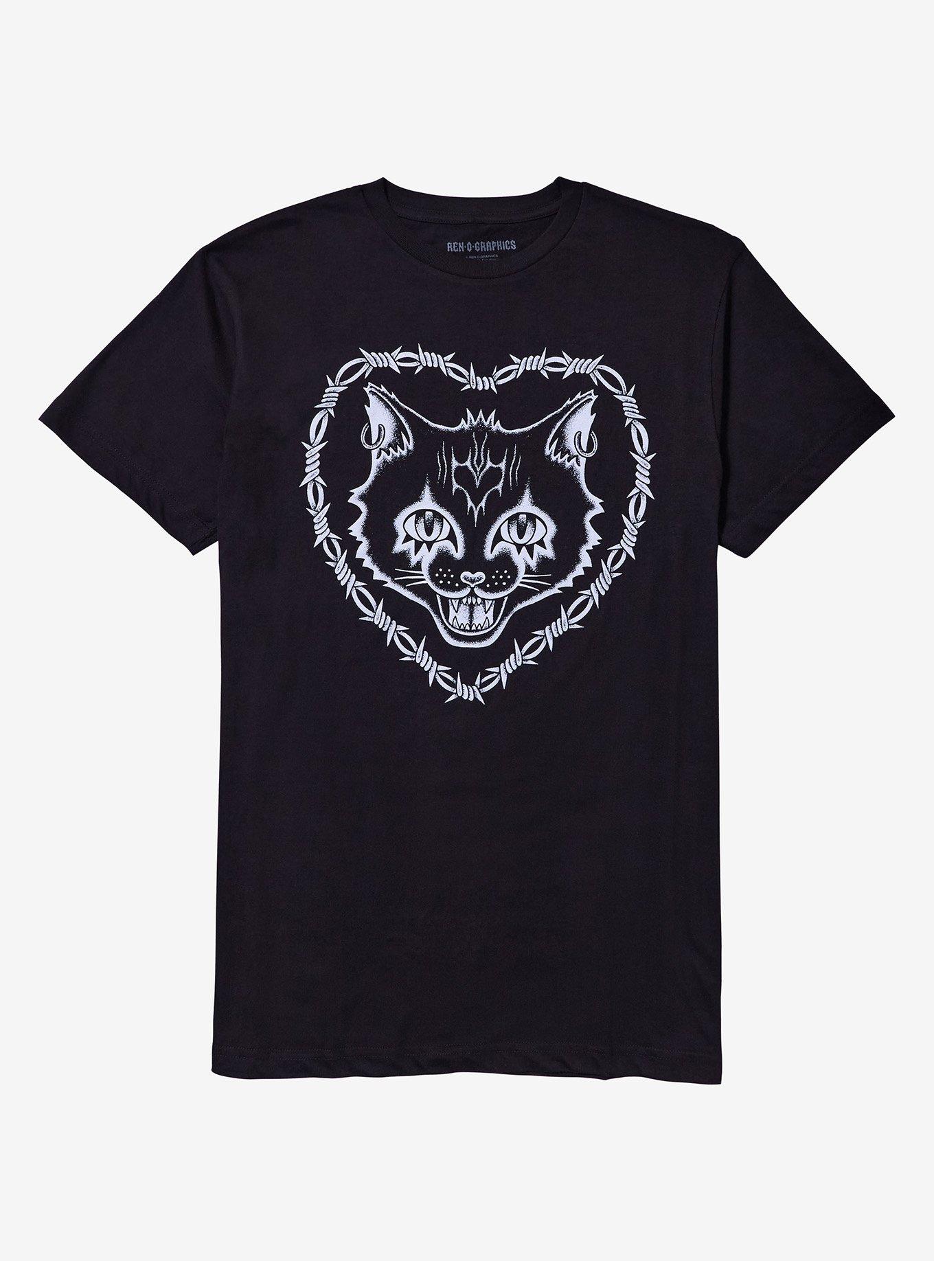 Cat Barbed Wire Heart Tattoo T-Shirt, , hi-res