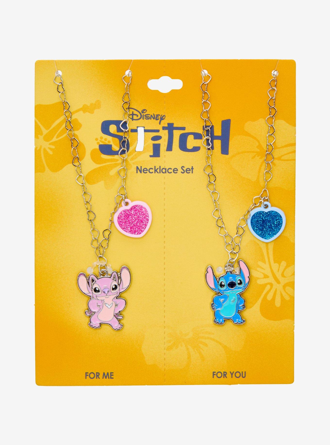 Disney Stitch & Angel Glitter Heart Best Friend Necklace Set, , hi-res
